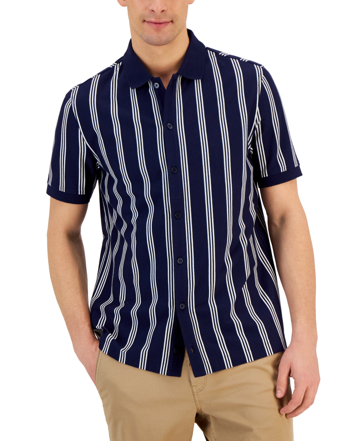 Club Room Men's Short-Sleeve Button Down Shirt Blue Medium