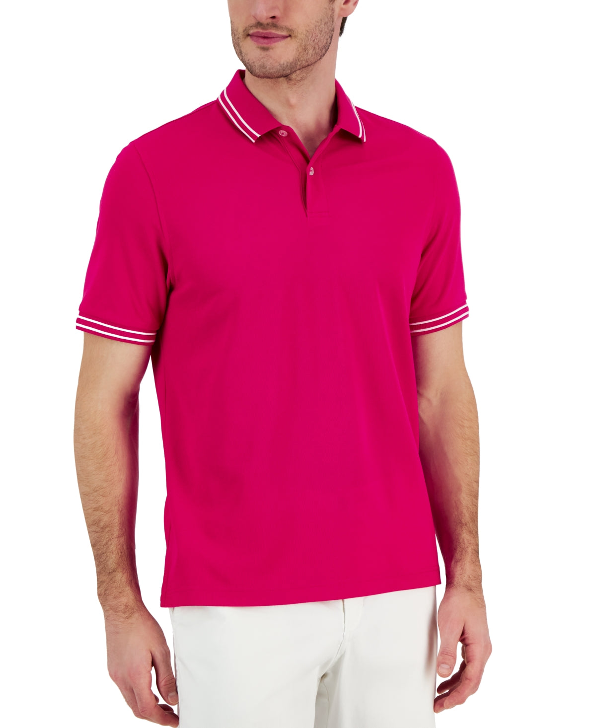 Club Room Men's  Performance Short Sleeve Polo Shirt Pink Small