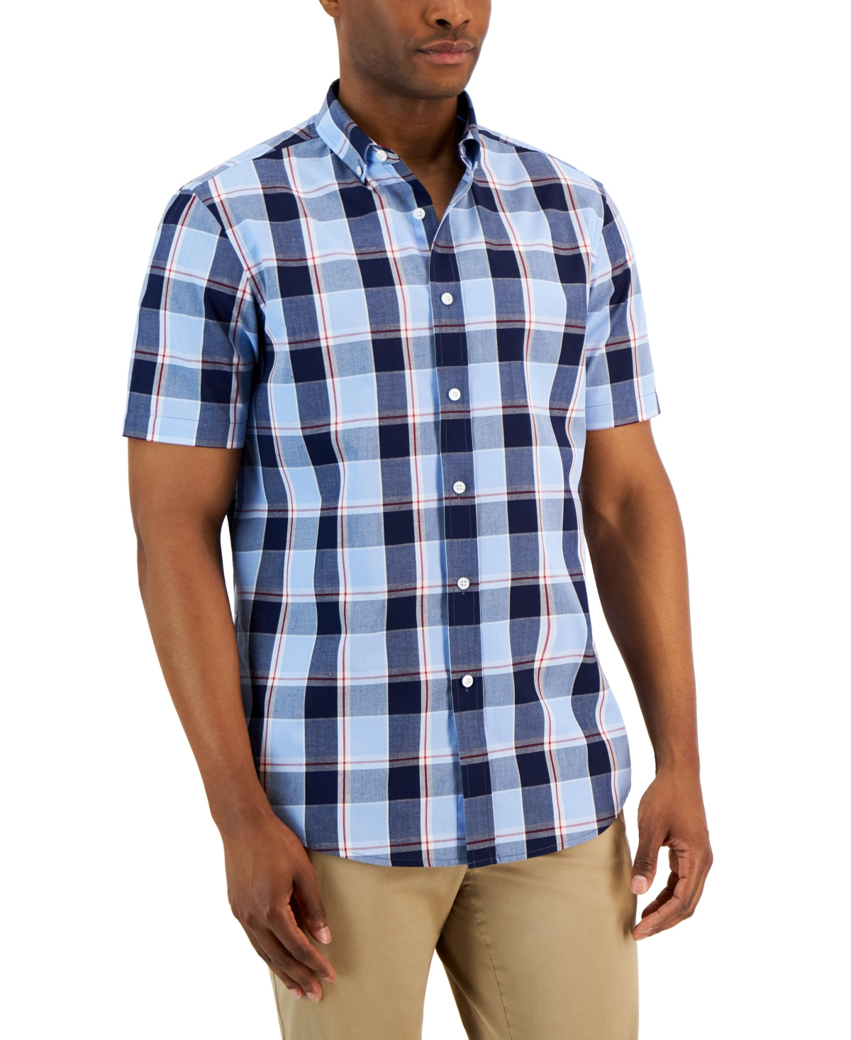 Club Room Men's Short Sleeve Button Down Printed Shirt Blue Small