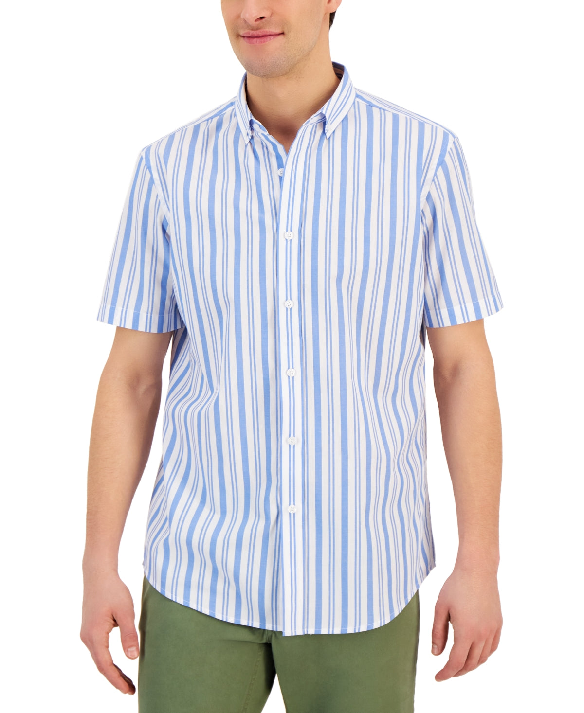 Club Room Men's Short Sleeve Polo Button Down Shirt Blue Large