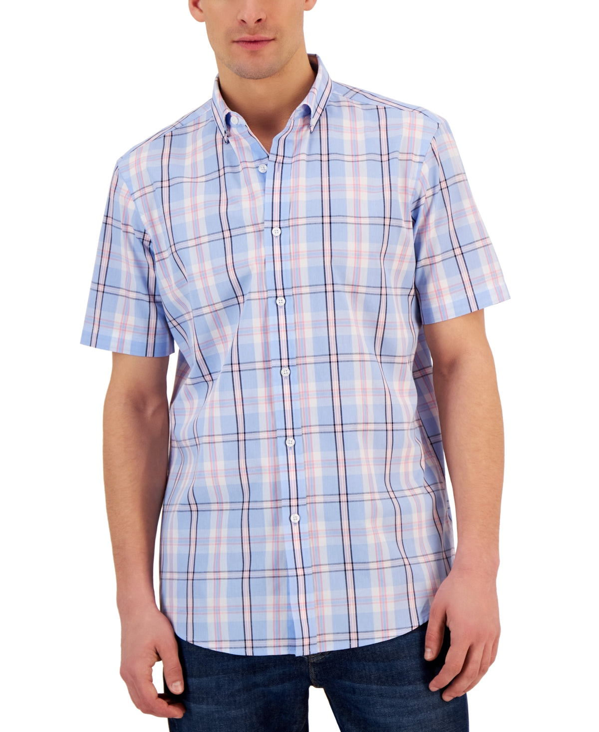 Club Room Men's Short Sleeve Printed Button Down Shirt Blue Combo XXL
