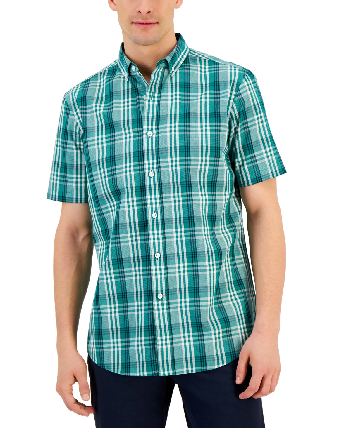 Club Room Mens Short Sleeve Button Down Shirt Shady Glade Green Small