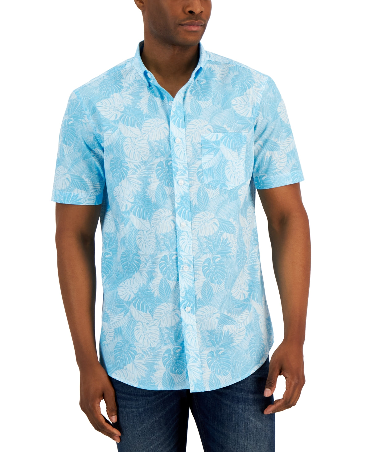 Club Room Mens Short Sleeve Button Up Floral Island Blue Shirt XXL 2XL