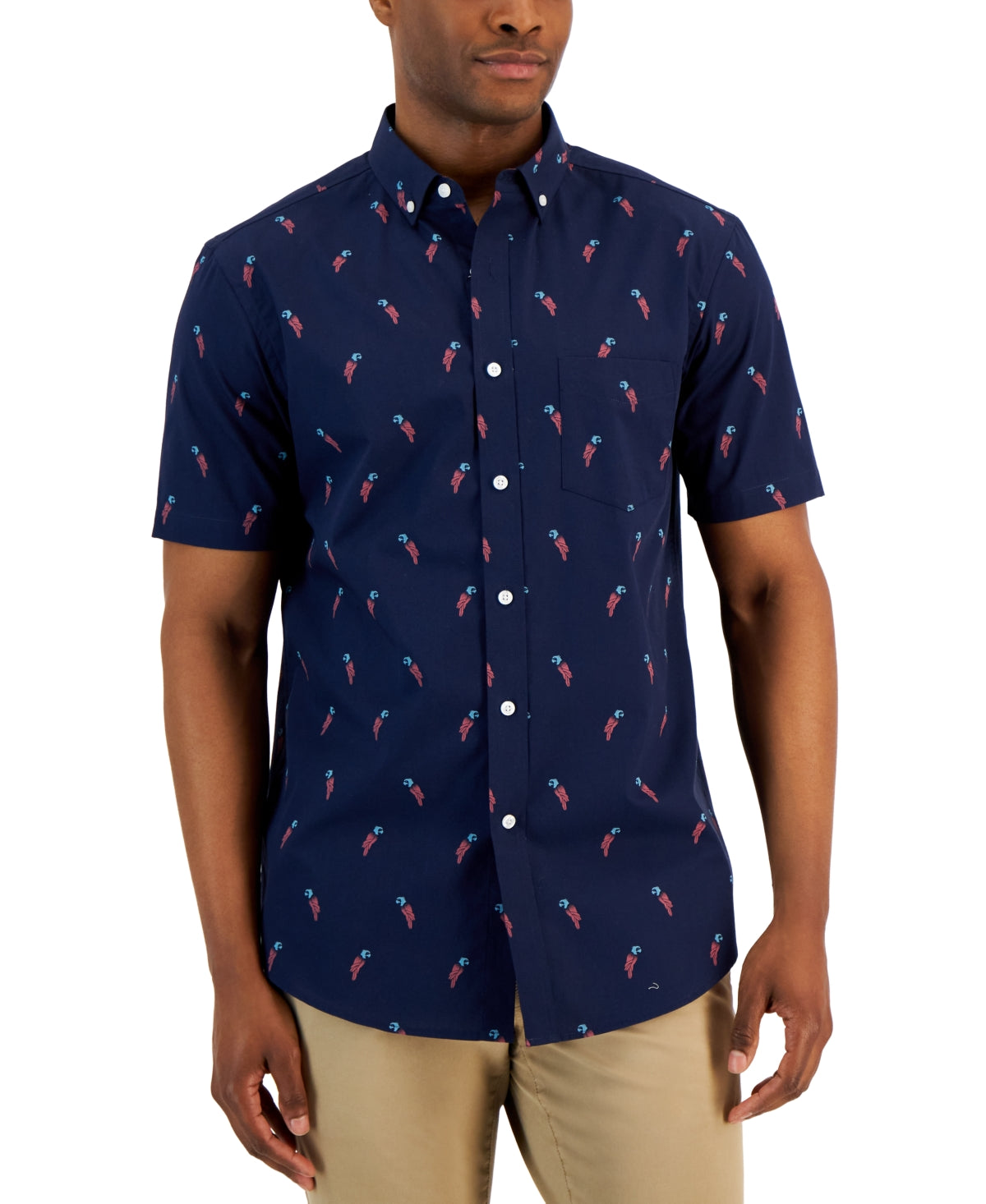 Club Room Men's Parrots Poplin Button Down Shirt Blue Small