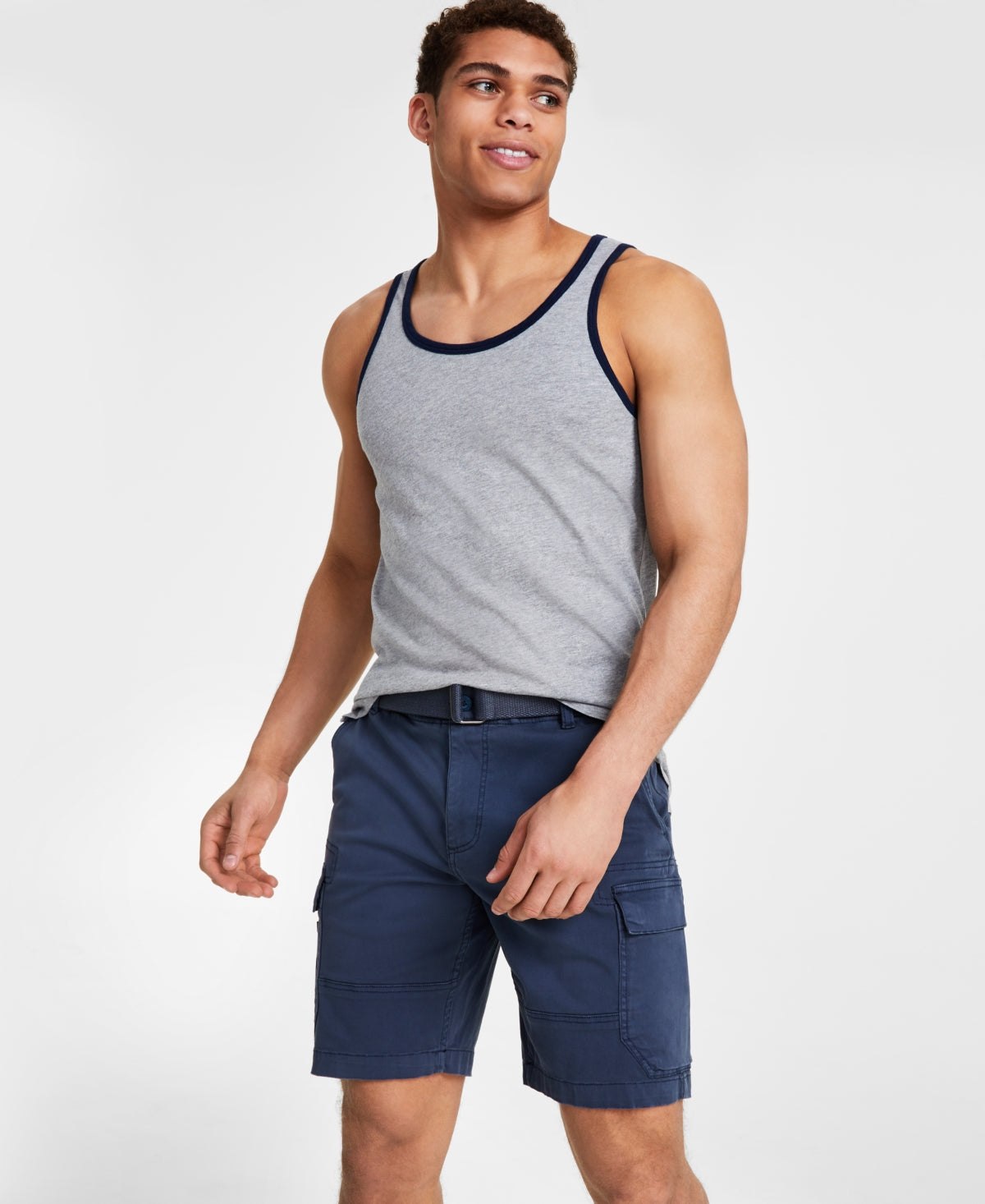 Sun + Stone Men's Dyan Sleeveless Contrast Trim Tank Grey Small