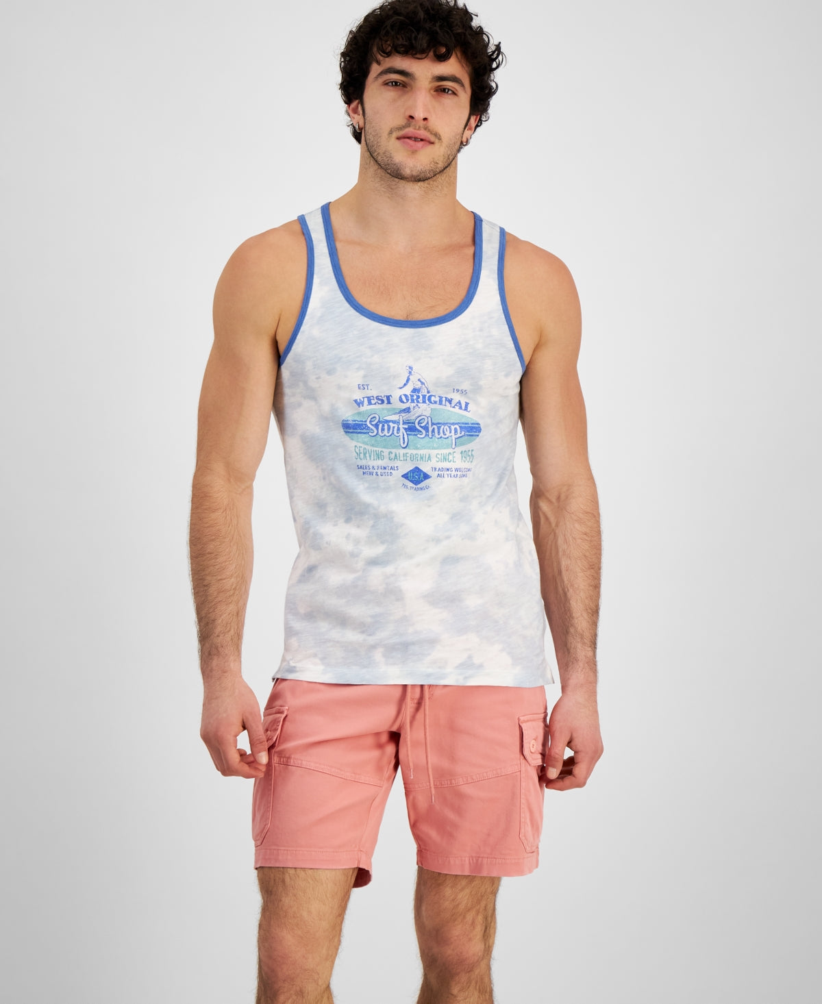 Sun + Stone Men's Surf Shop Regular Fit Graphic Sleeveless Tank T Shirt Blue 2XL