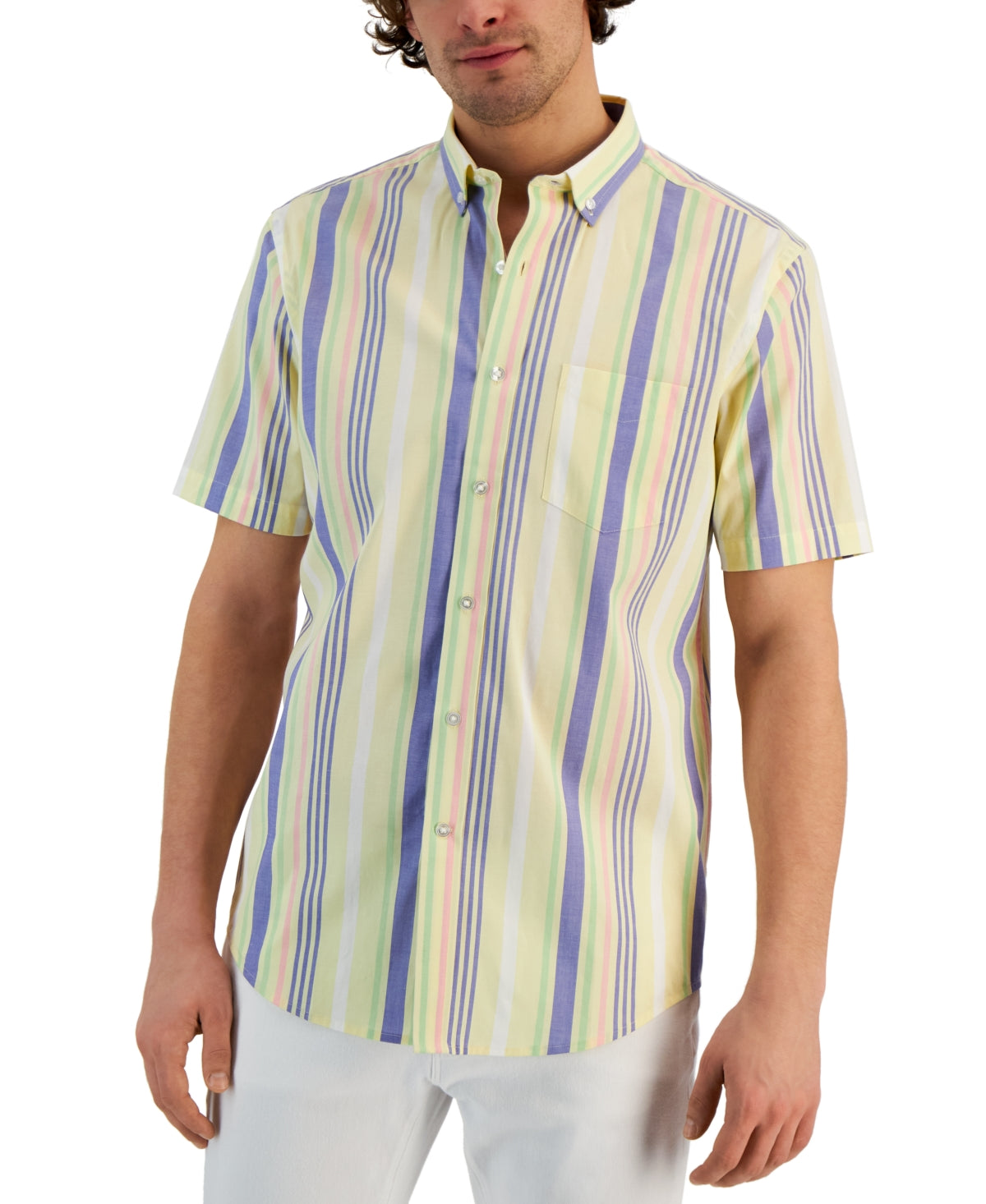 Club Room Mens Wally Stripe Shirt Classic Fit Yellow Combo Medium