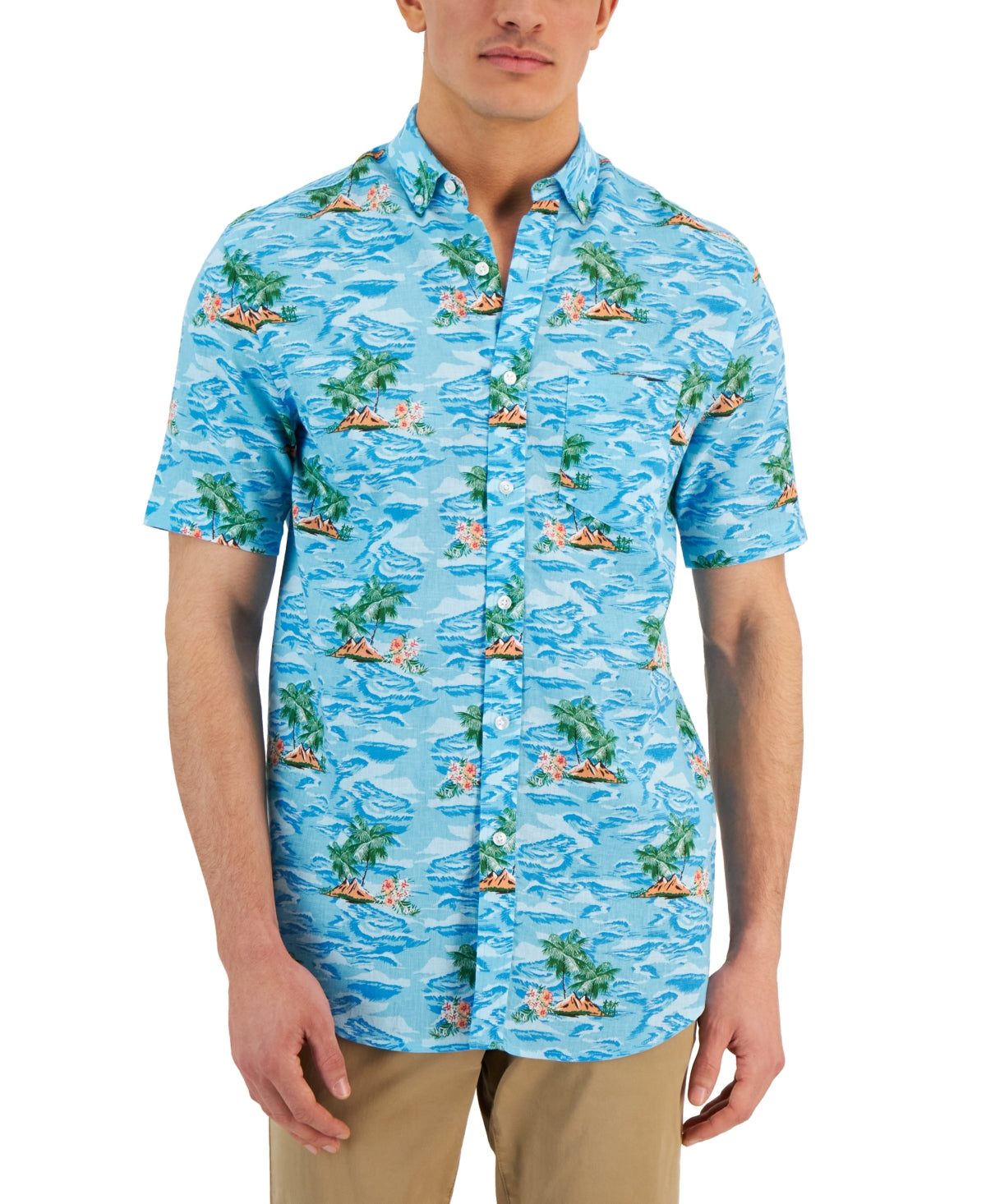Club Room Mens Island Waves Textured Button Down Shirt Navy Small