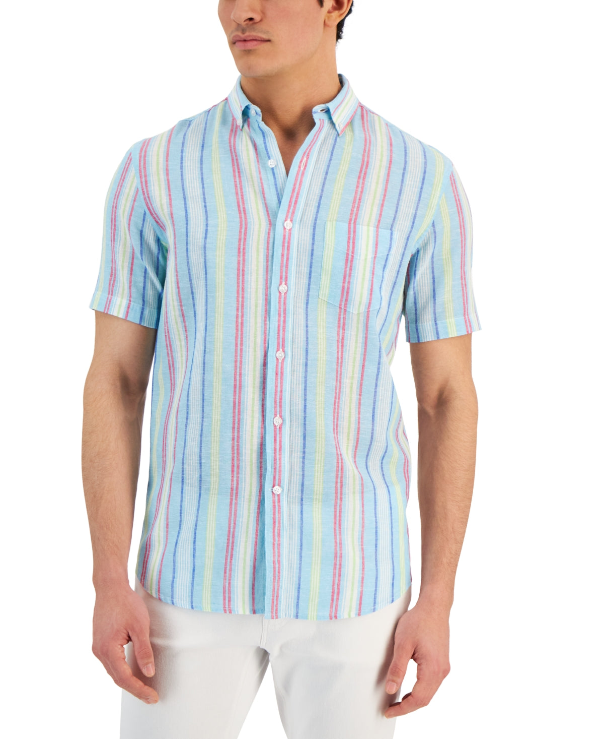 Club Room Men's Bay Classic fit Textured Stripe Button down Shirt Navy Small