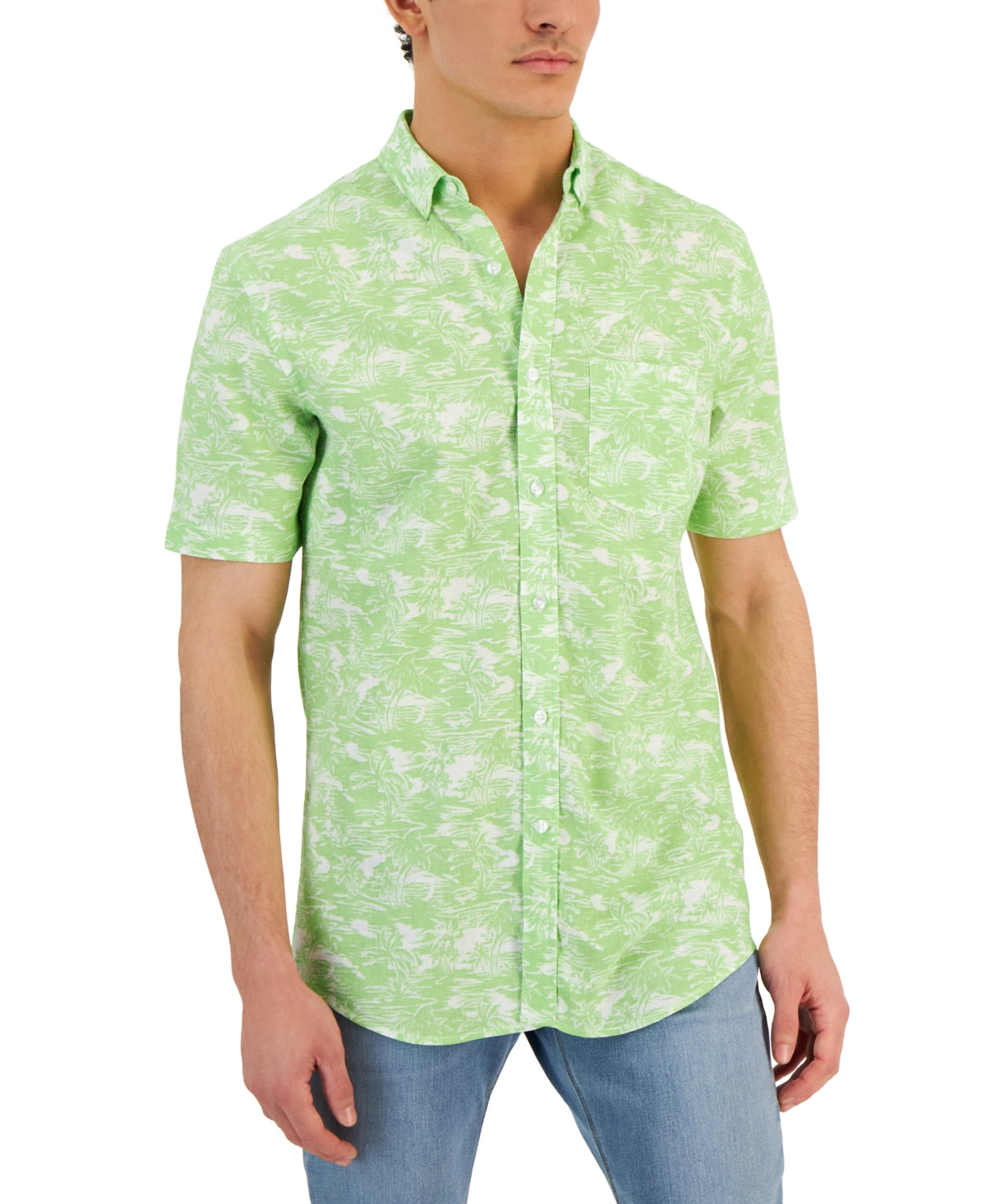 Club Room Mens Kalani Tropical Print Button down Shirt XL Green