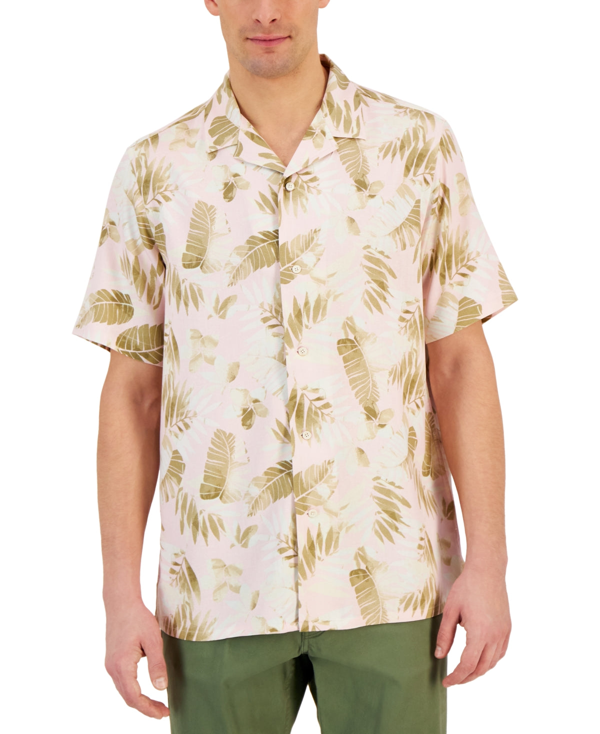 Club Room Men's Short-Sleeve Button Down Shirt  Pink Combo Medium