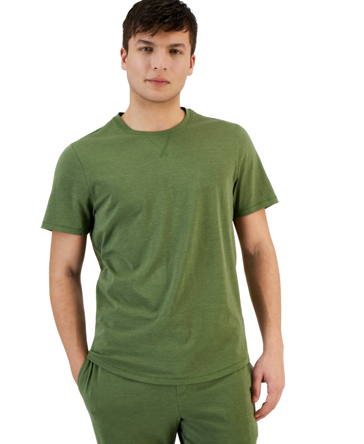 Sun Stone Mens Short Sleeve Crewneck Pajama T Shirt Olive Green Small