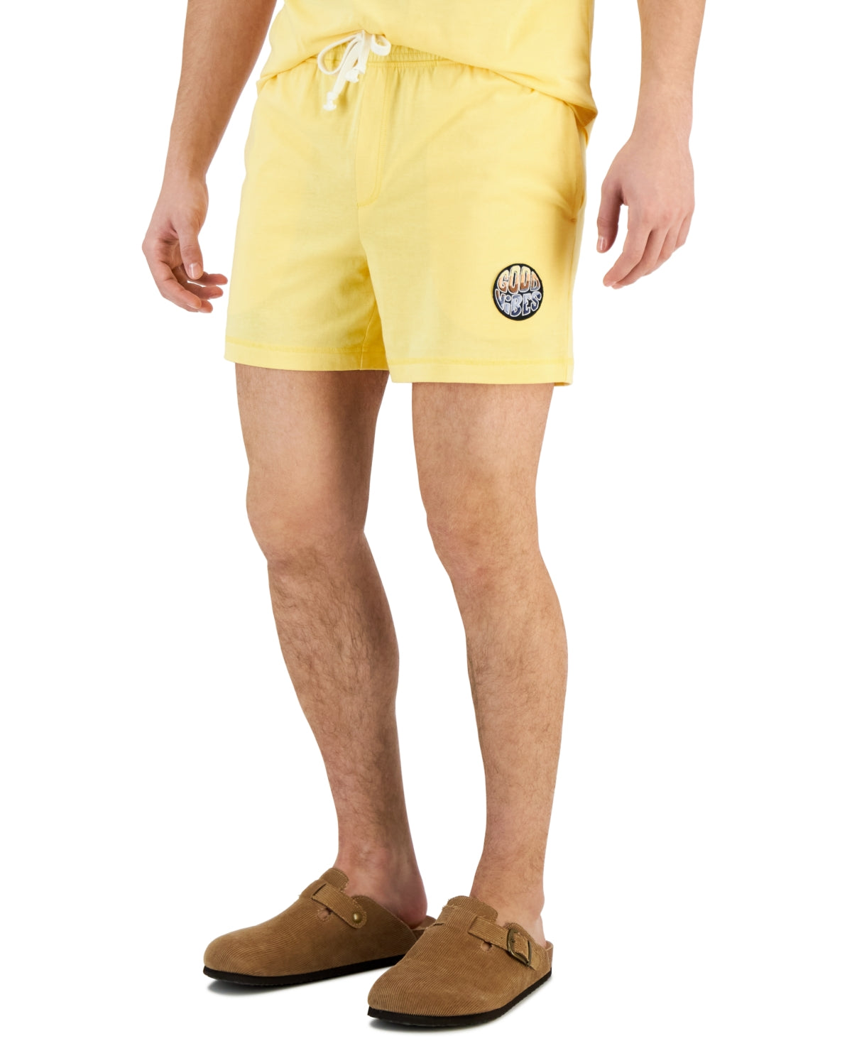 Sun Stone Mens Good Vibes Patch Pajama Shorts Cornsilk Yellow Small