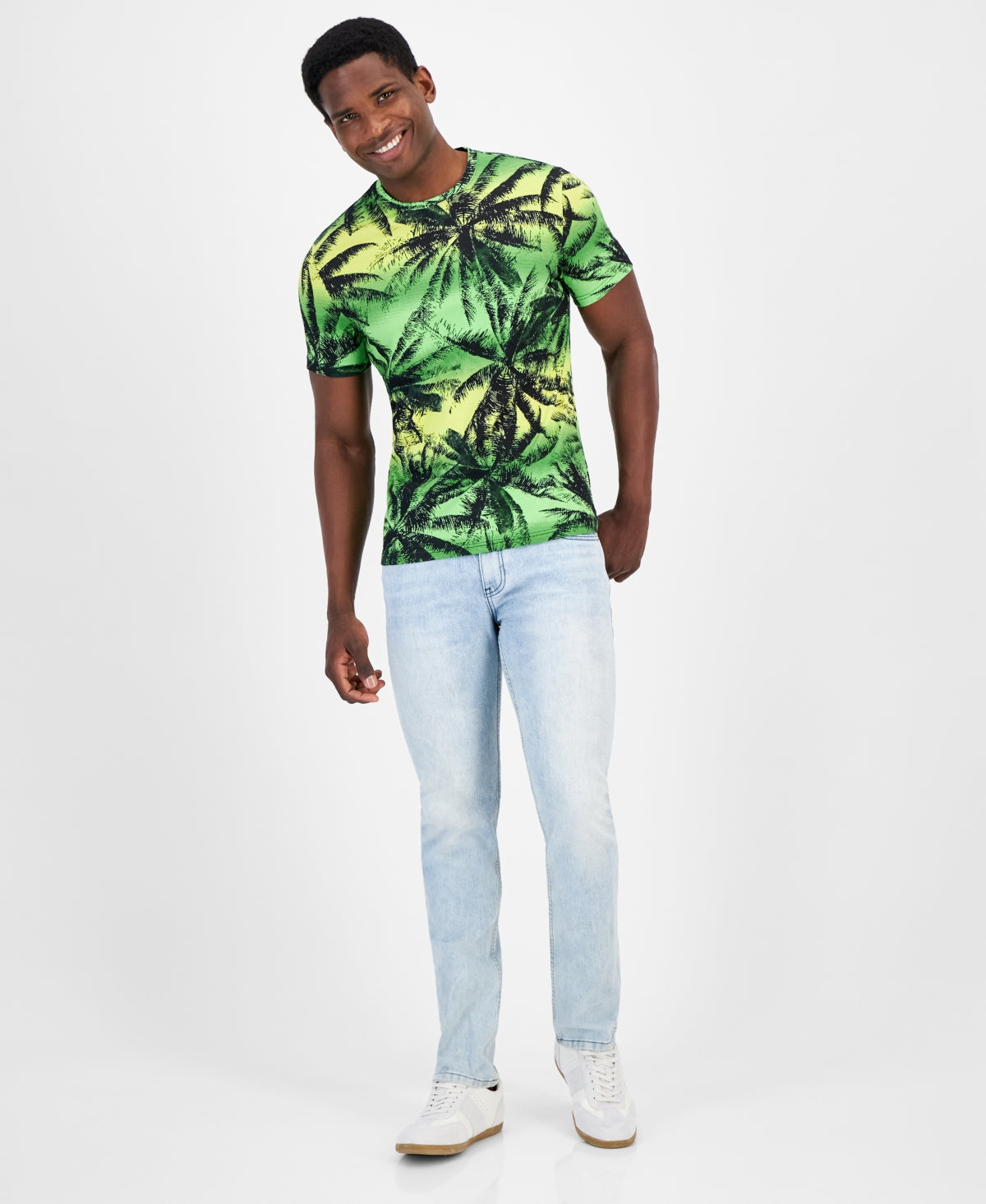 INC International Concepts Men's Palm Regular Fit Graphic T Shirt Yellow Large