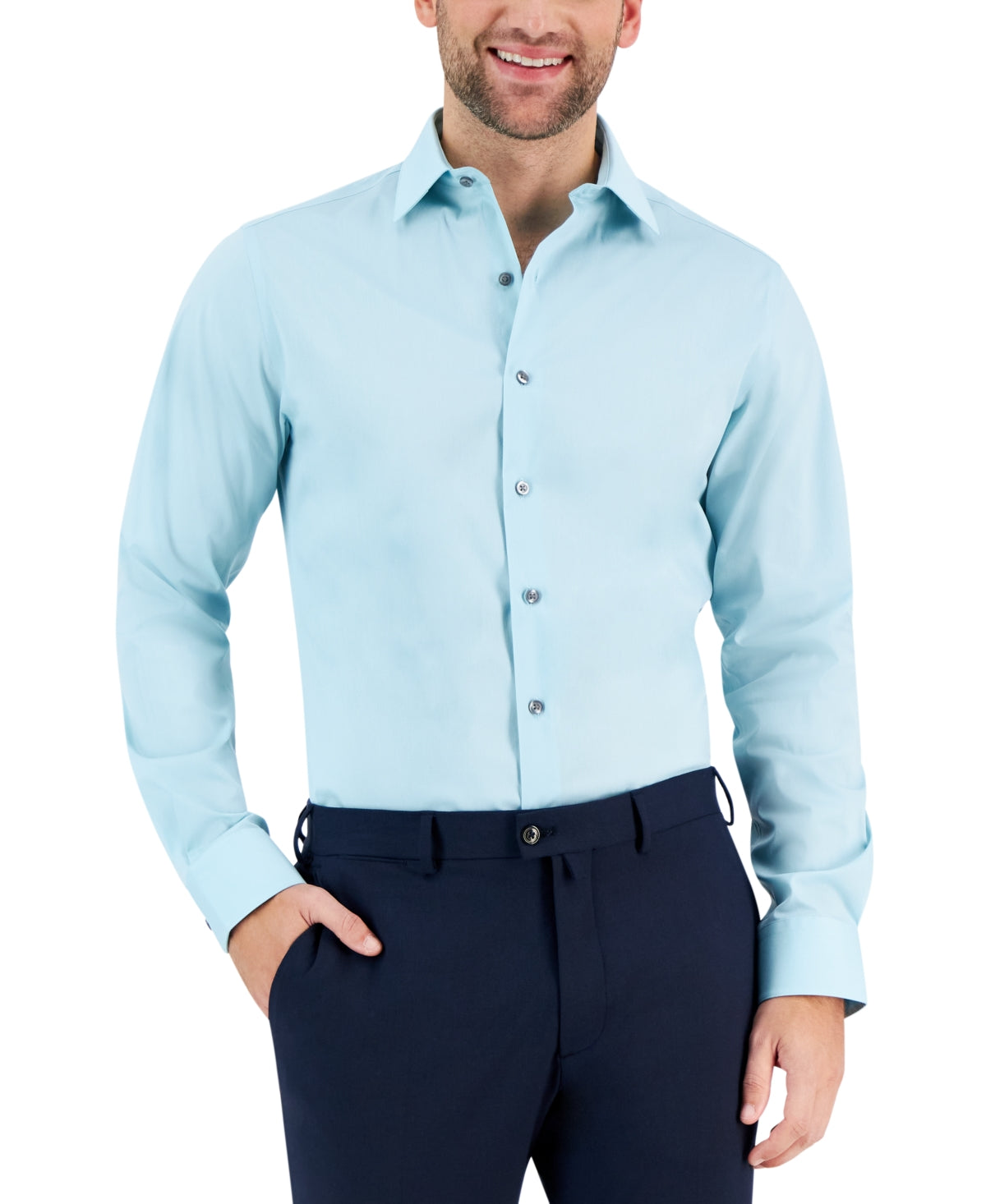 Alfani Mens Button Down Dress Shirt Iced Aqua Blue 17 12 34 35