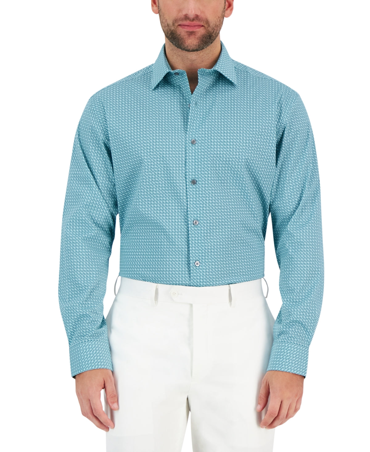 Alfani Mens Classic Fit Button Down Shirt Teal 16 16 12 34 35