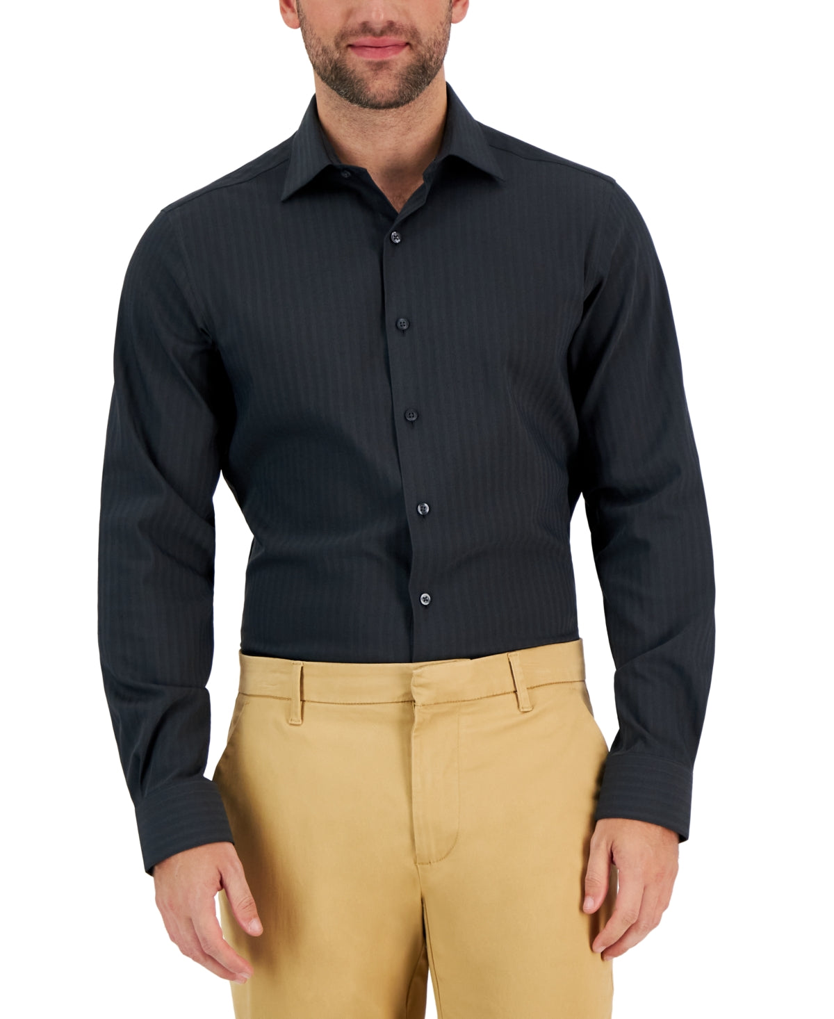 Alfani Mens Slim-Fit Stretch Button Down Shirt Dark Charcoal 17 17 1/2 36 37
