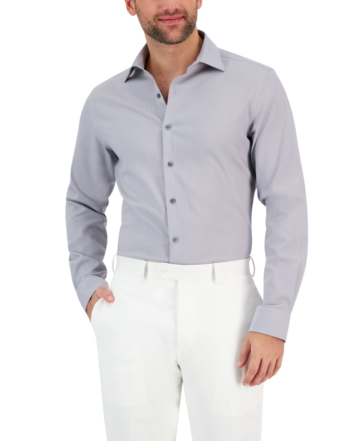 Alfani Mens Slim Fit Grey Button Down Shirt 16 - 16.5 / 34 - 35