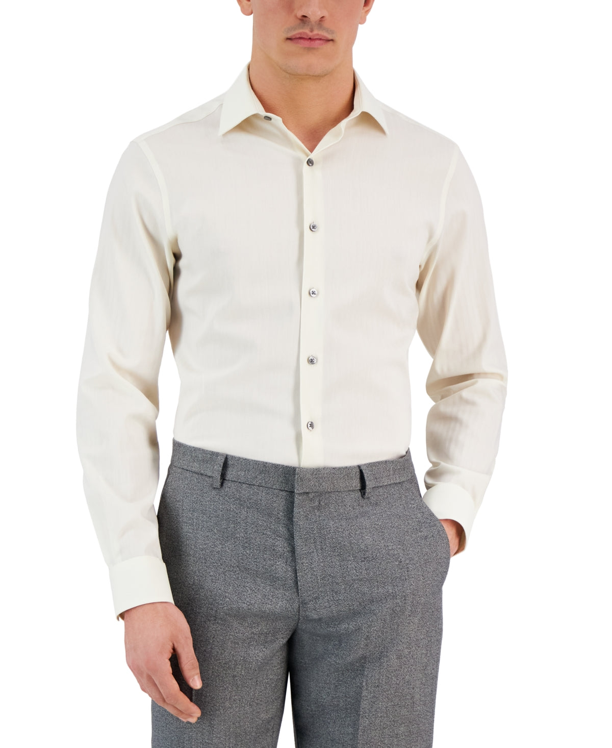 Alfani Men's Slim Fit Herringbone Dress Shirt Tan 15 15.5 34 35