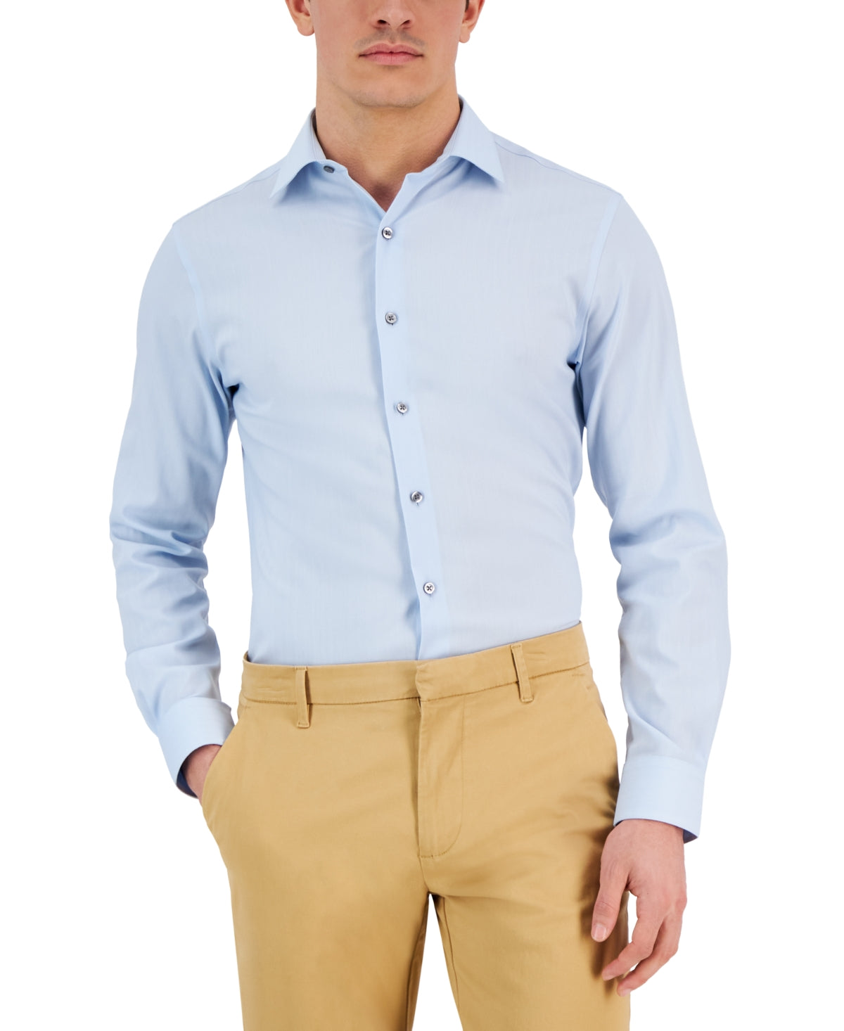 Alfani Men's Slim Fit Herringbone Dress Shirt Light Blue 15 15.5 32 33