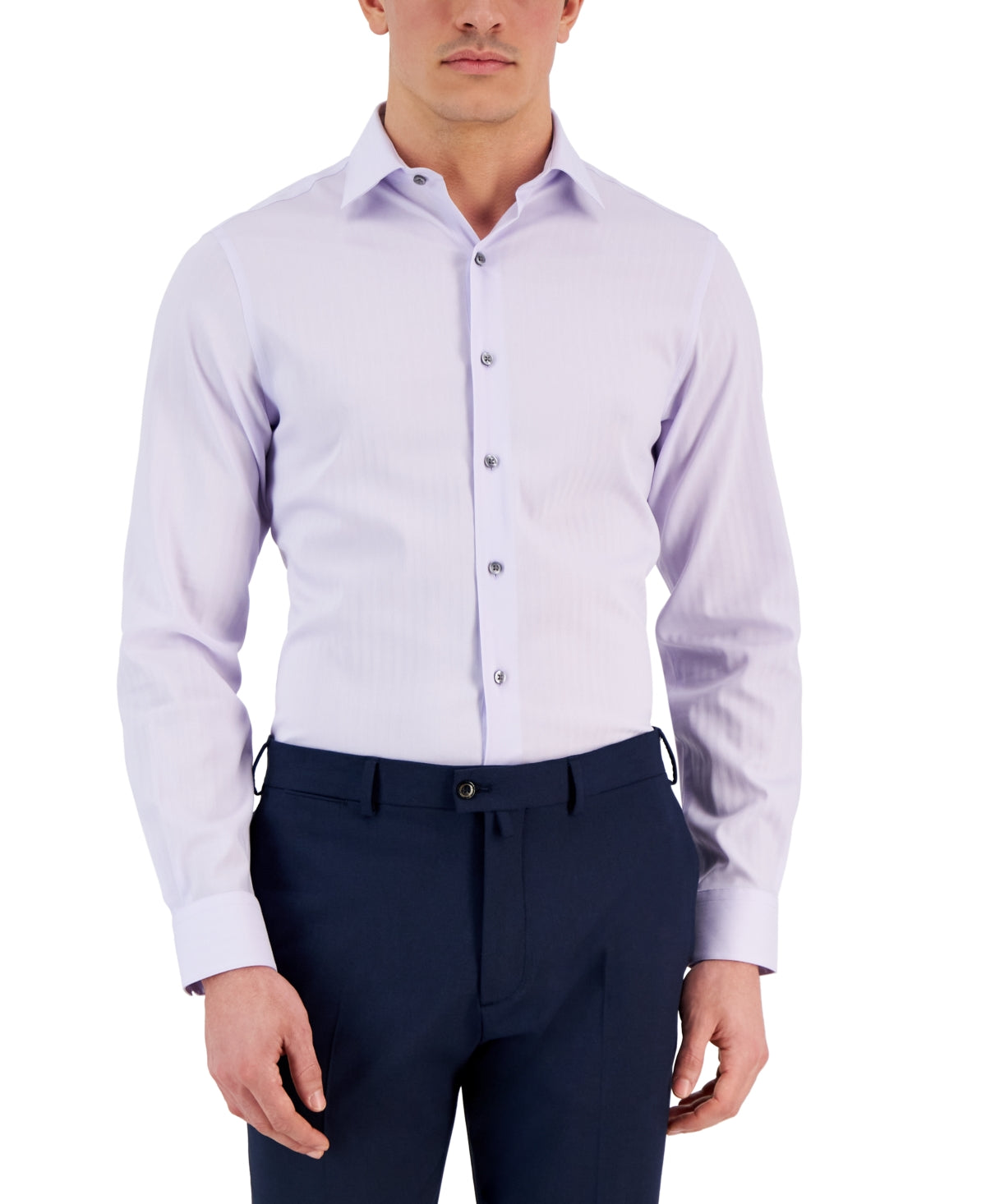 Alfani Men's Slim Fit Herringbone Dress Shirt Lavender 17-17.5 36/37