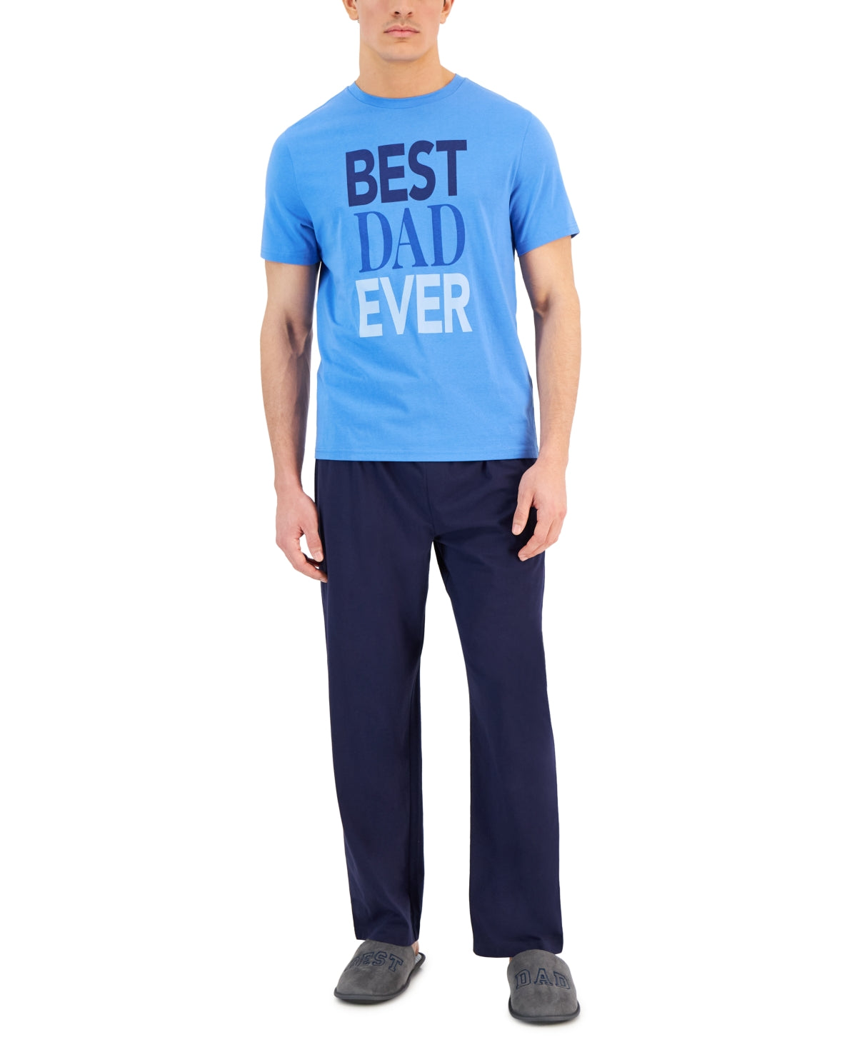 Club Room Men's 2 Pc Best Dad Ever Pajama Set  Blue Combo Medium