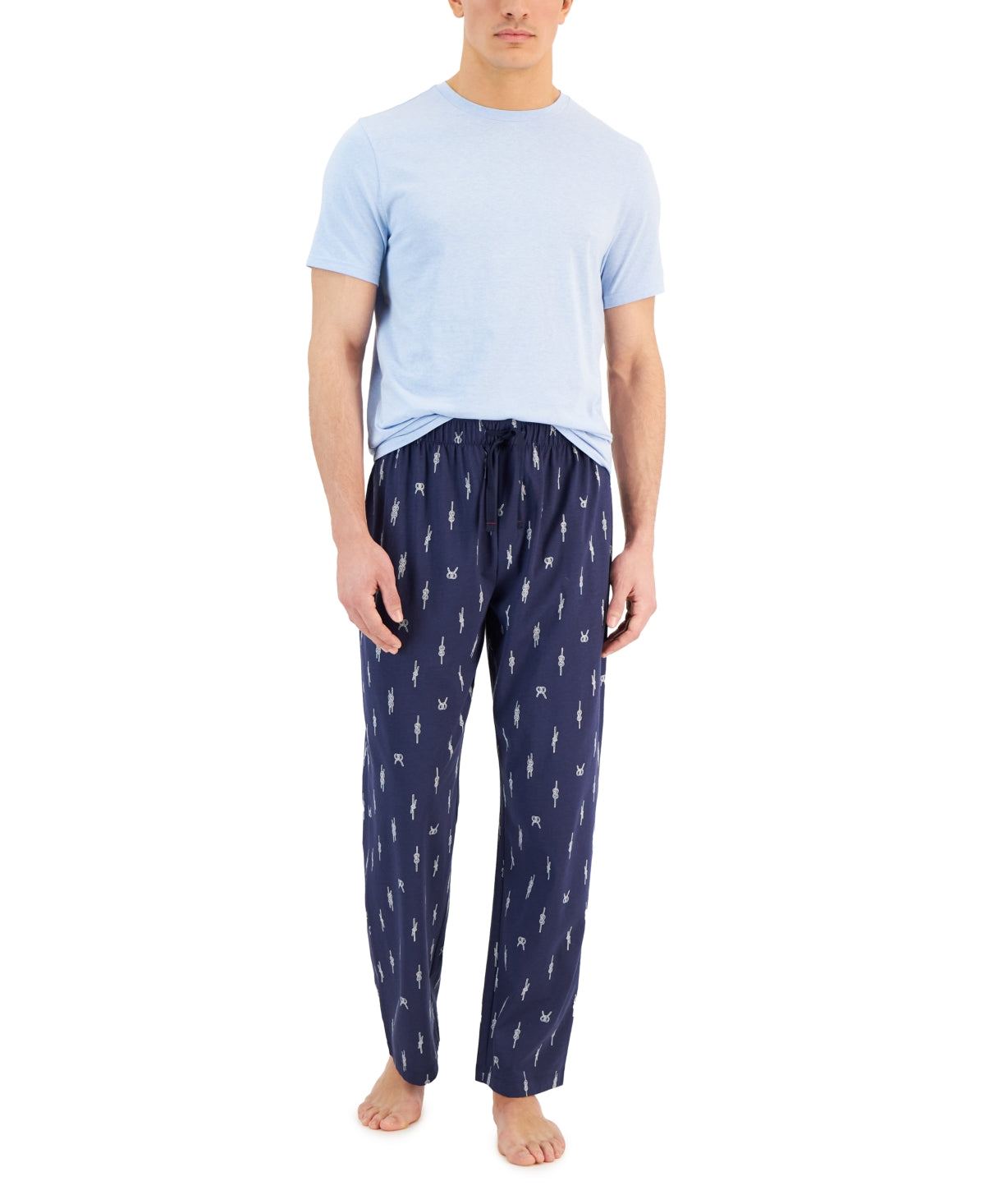 Club Room Men's T Shirt Nautical Knot Print Pajama Pants Set Blue Combo