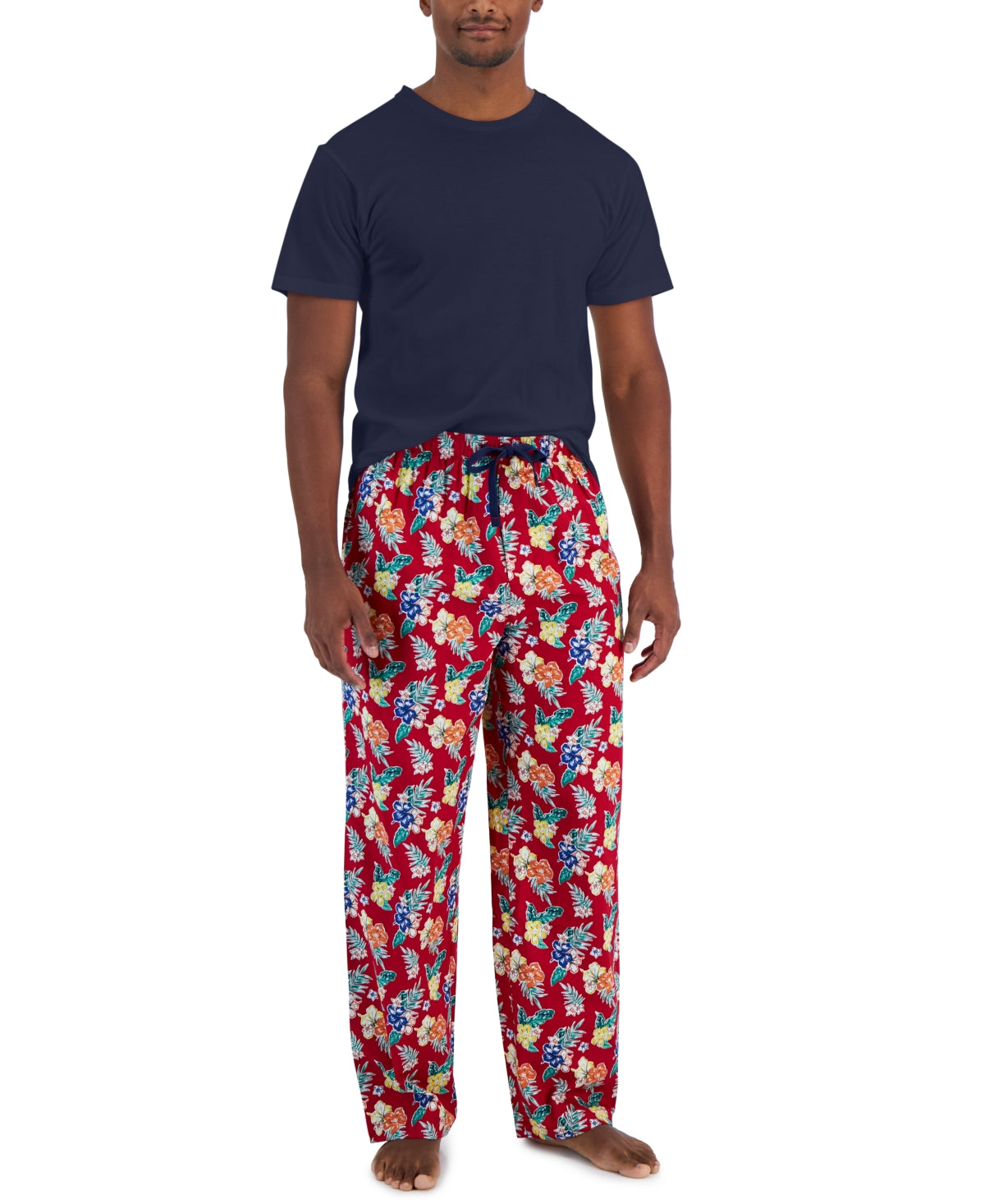 Club Room Men's Solid Top & Tropical Pants 2 Pc Pajama Set Jester Red Small