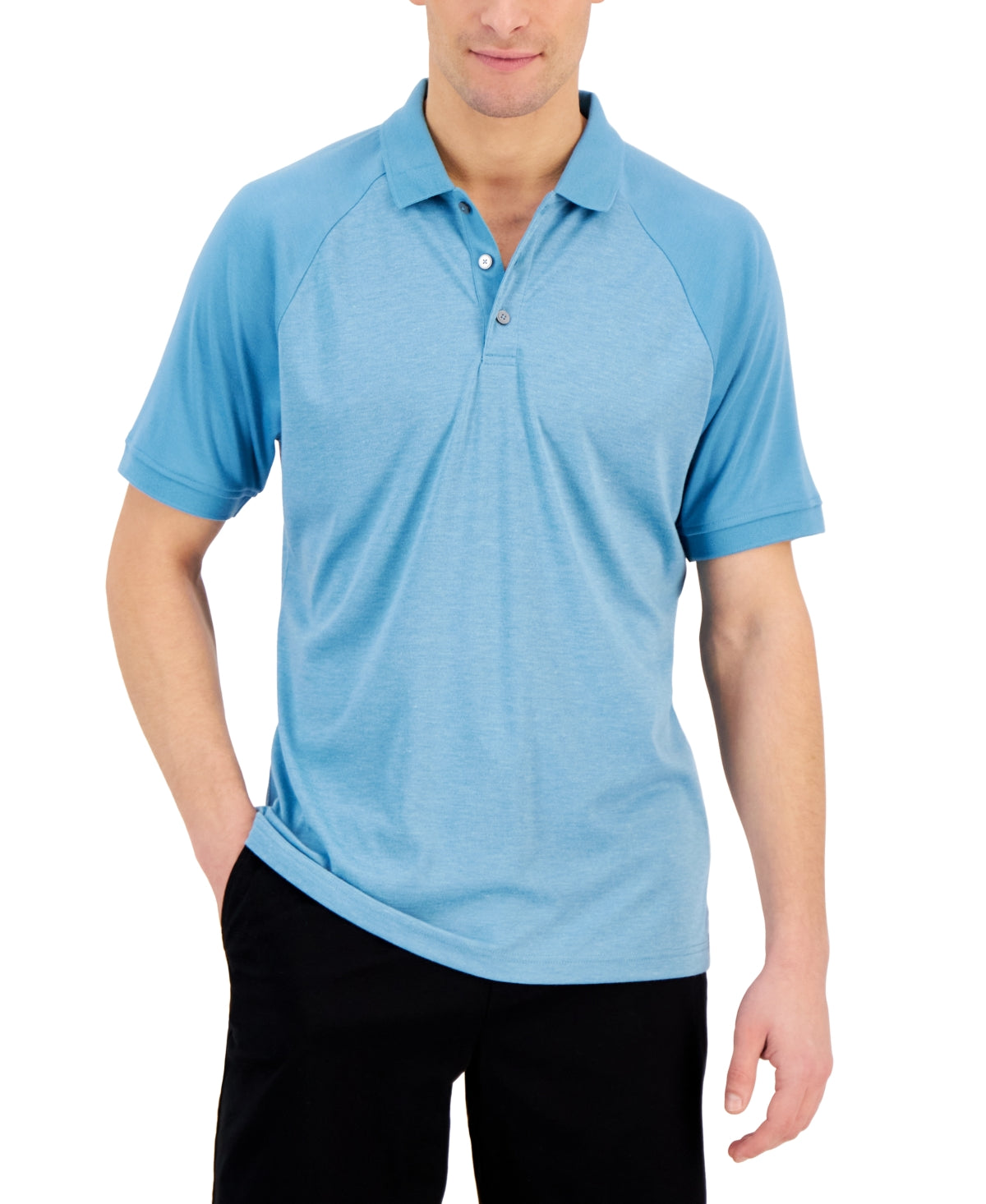 Alfani Mens Supima Cotton Blend Short Sleeve Polo Shirt Day Flower Blue Large