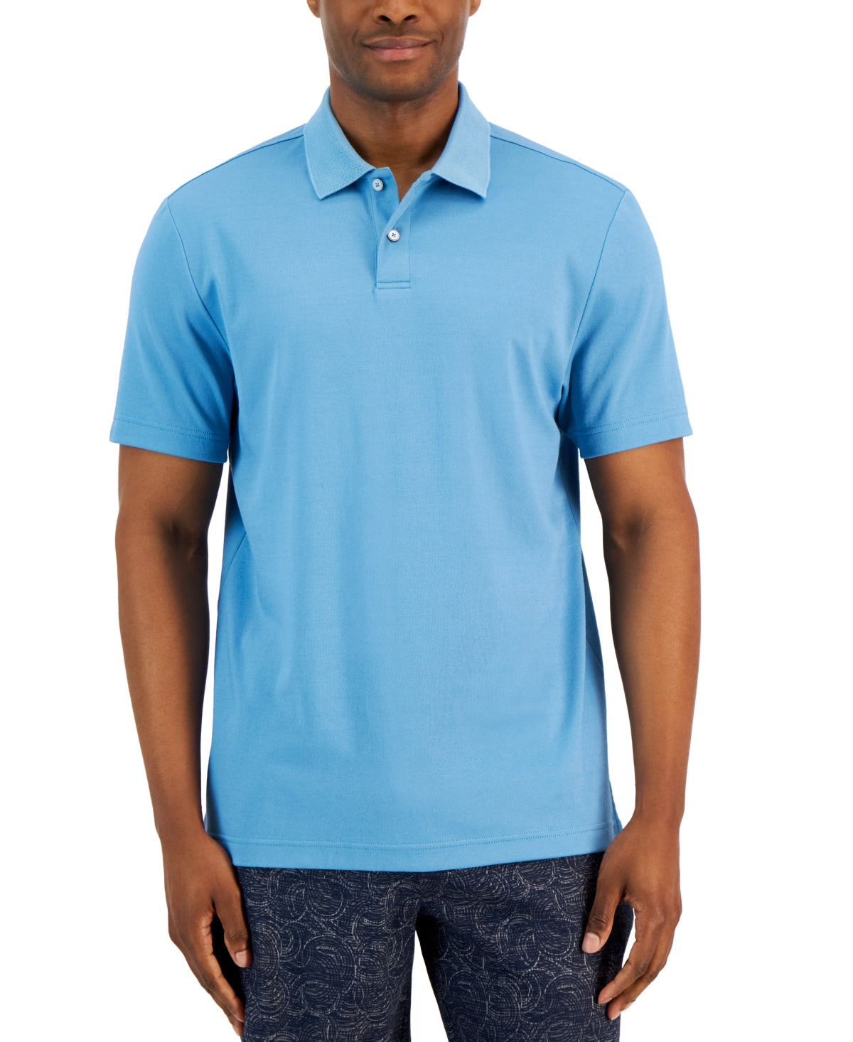 Alfani Men's Solid Short Sleeve Polo Shirt Day Flower Blue Small