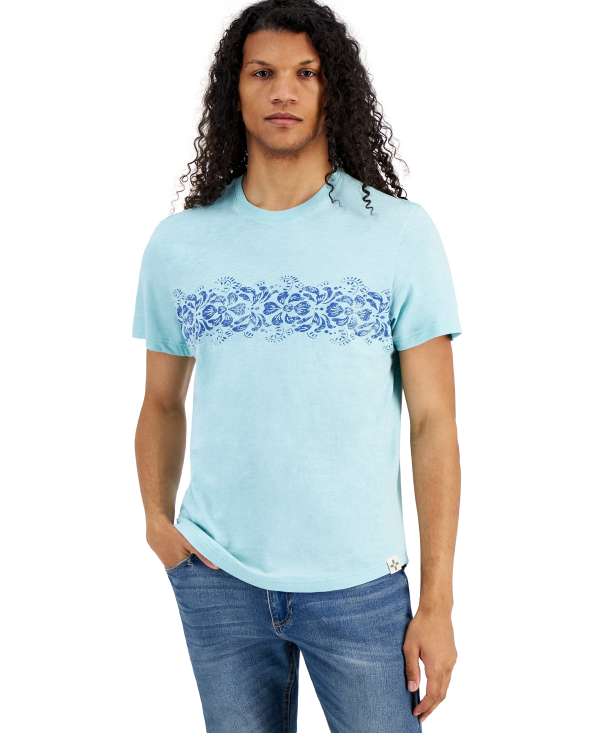 Sun + Stone Men's Striped Tropical Short Sleeve T Shirt Blue XL