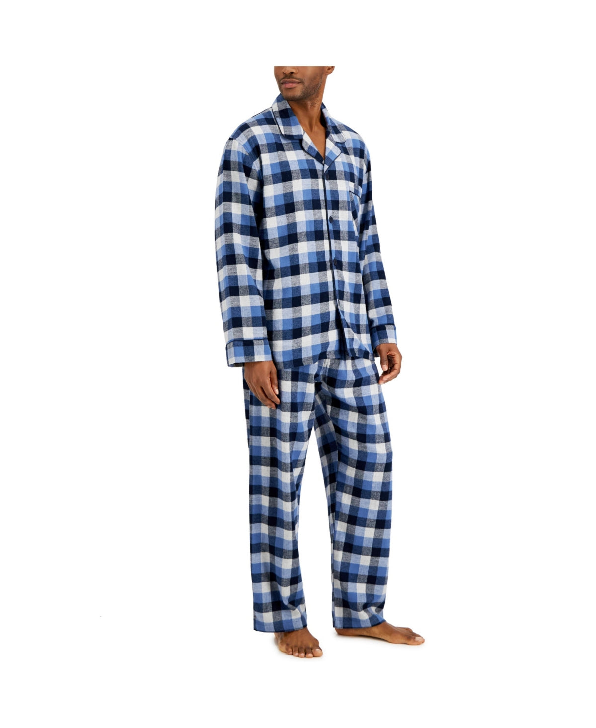 Hanes Mens 2 Piece Long Sleeve Flannel Pajama Set Sleepwear Medium Blue