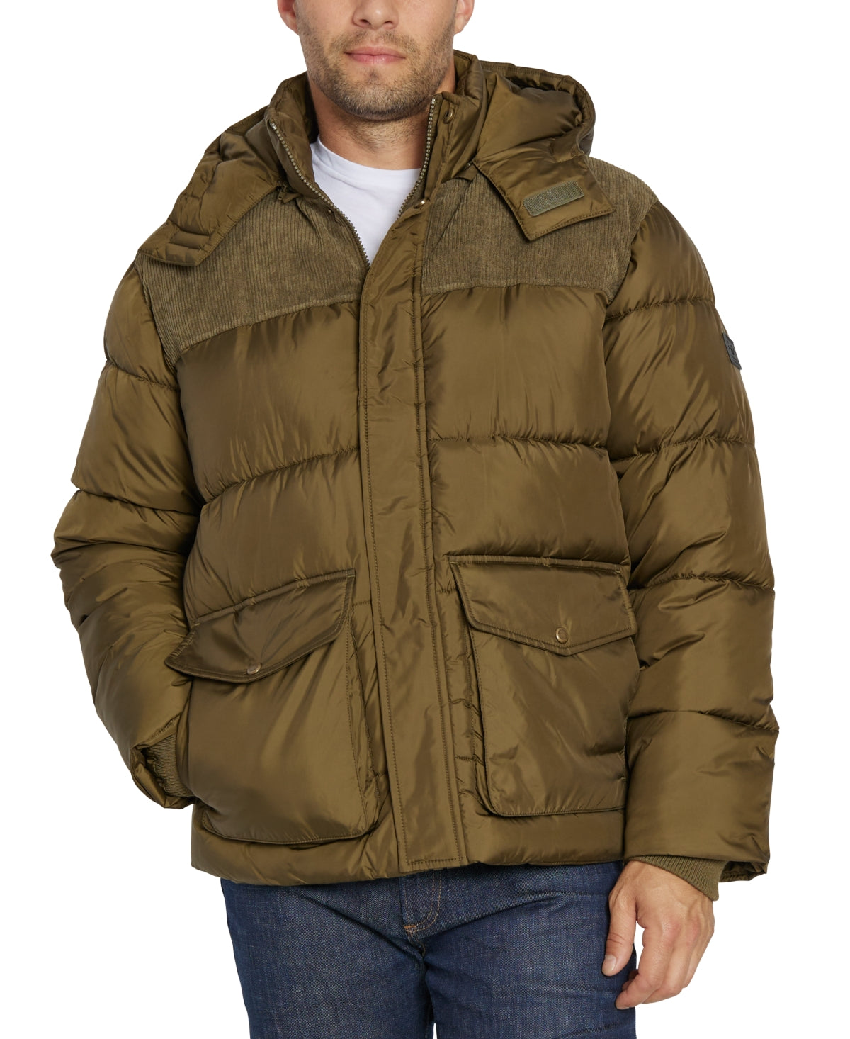 Sean John Mens Cargo Coat Puffer Jacket Olive Green XL
