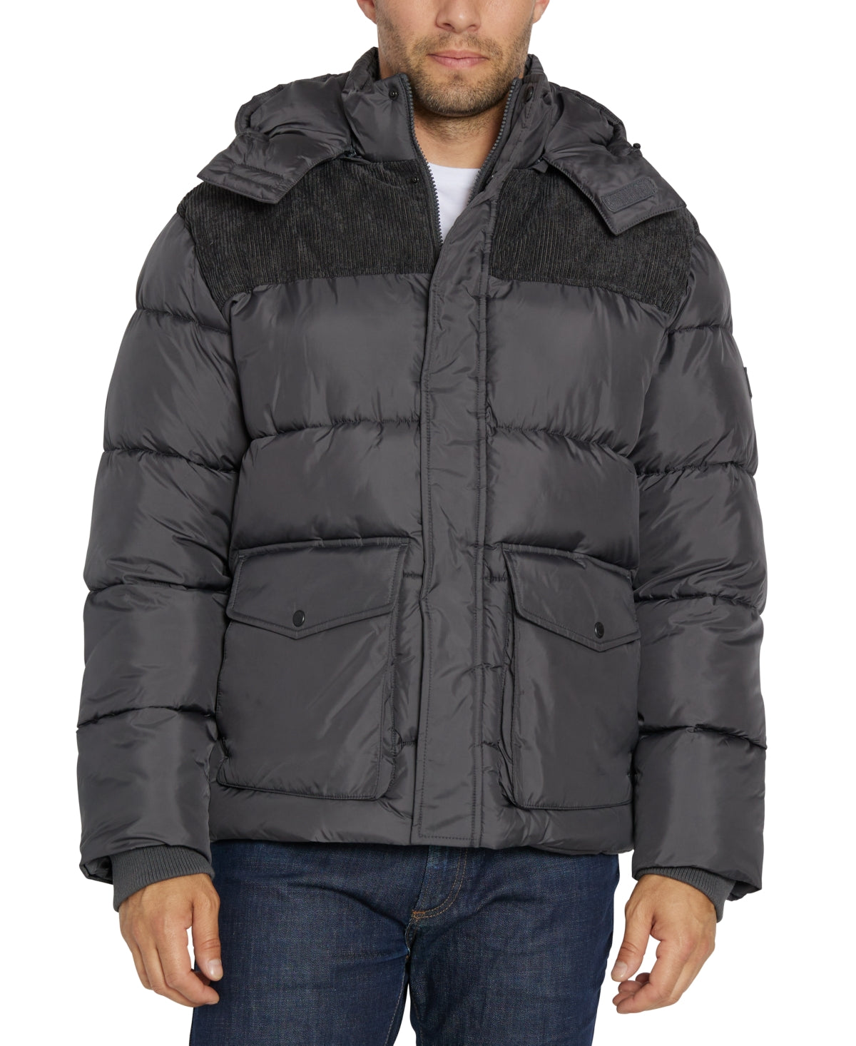 Sean John Mens Cargo Jacket Puffer Coat Grey 2XL