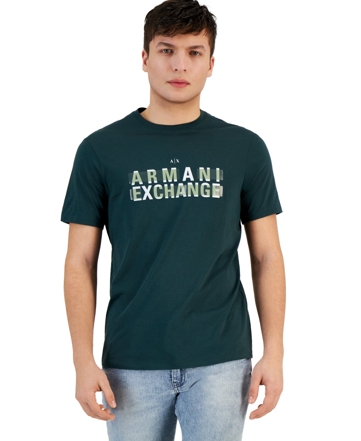 A X Armani Exchange Men's Bar Logo Crewneck Short Sleeve T Shirt Green Large