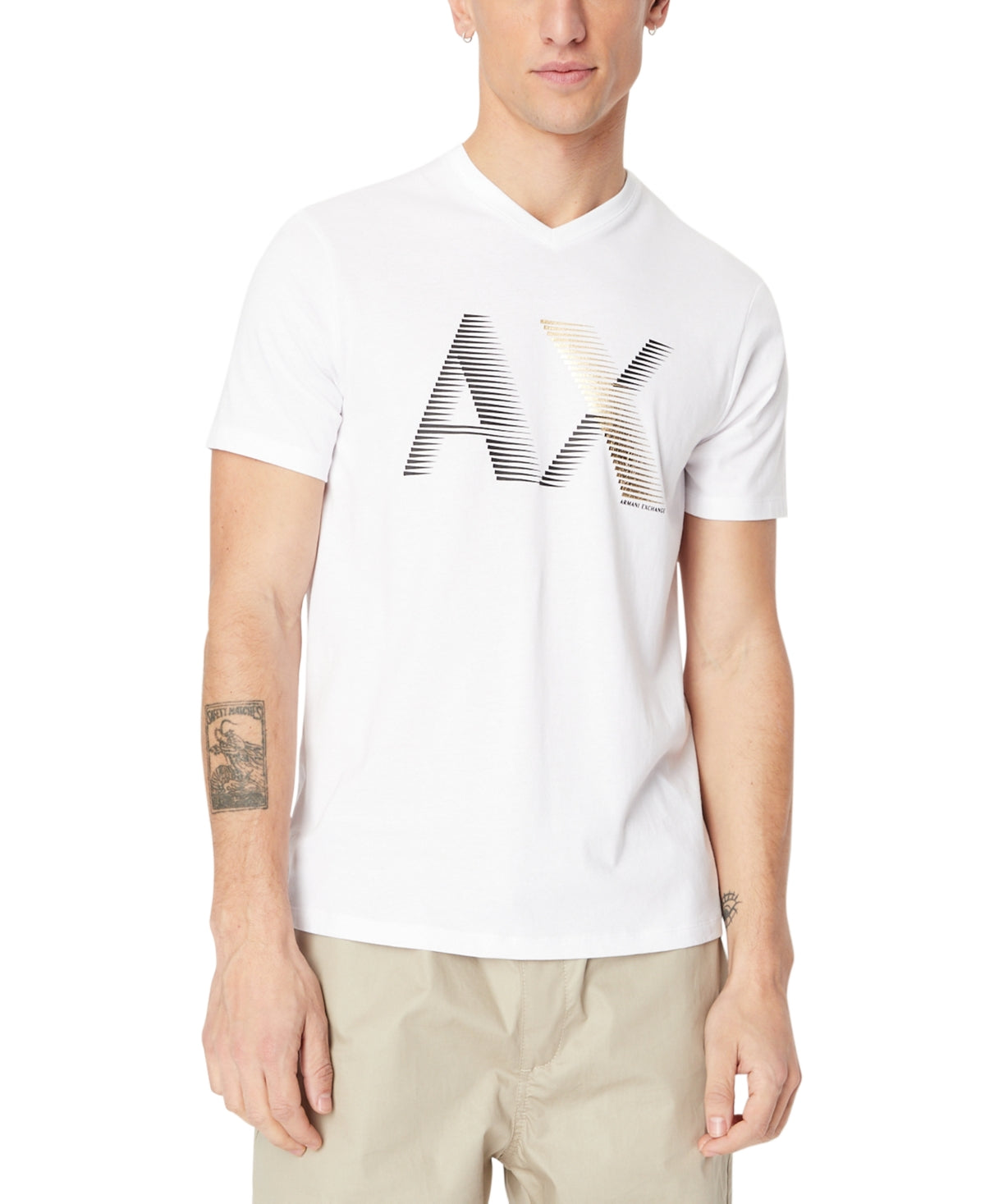 AX Armani Exchange Men's V Neck Graphic Short Sleeve T Shirt White Large