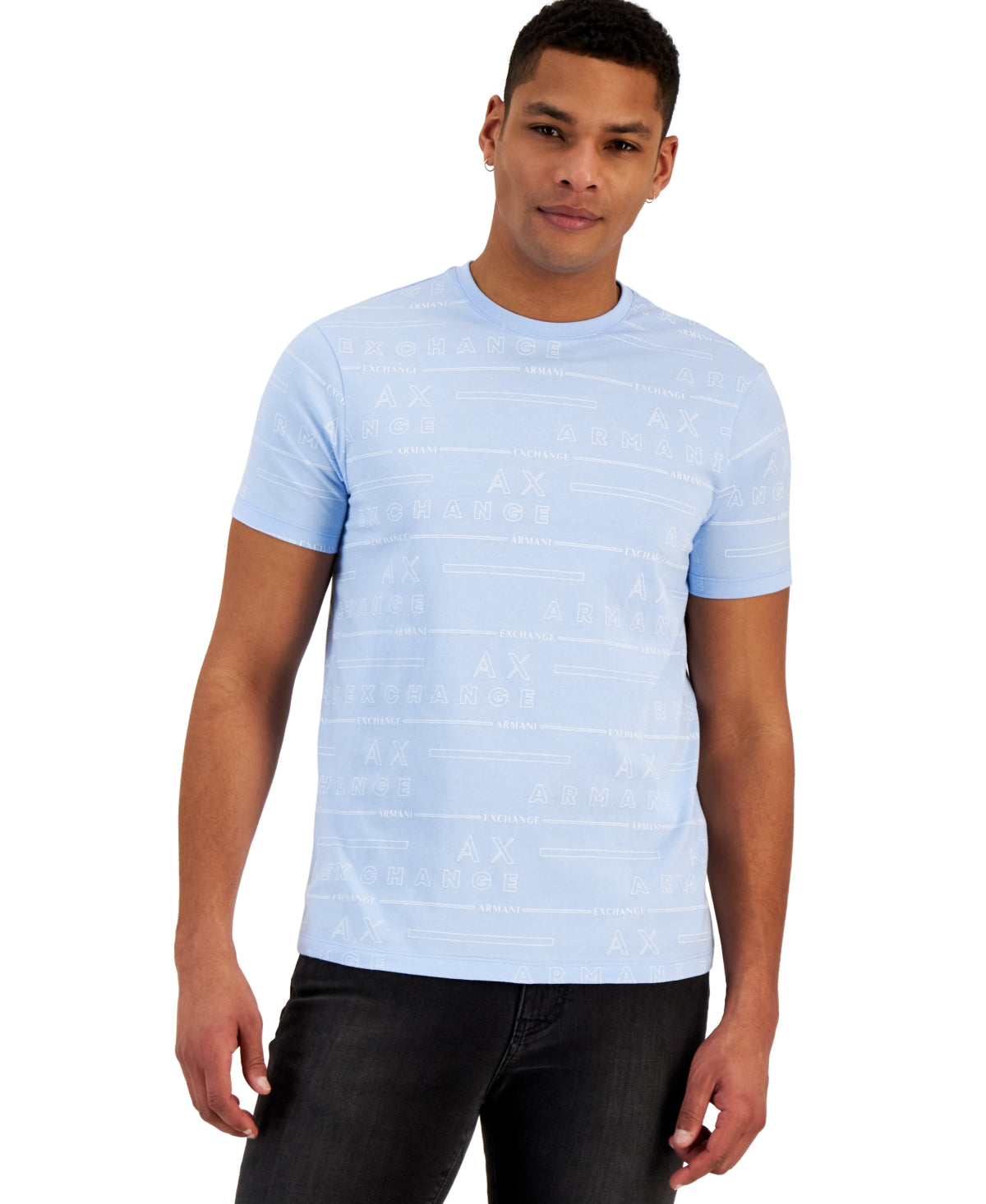A|X Armani Exchange Men's All Over Ax Logo Short Sleeve T Shirt Light Blue Small