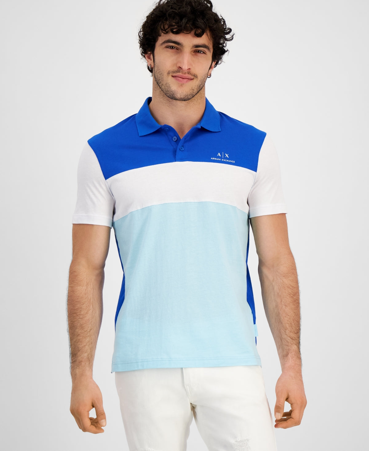 A X Armani Exchange Men's Regular Fit Colorblocked Logo Polo Shirt Medium Blue