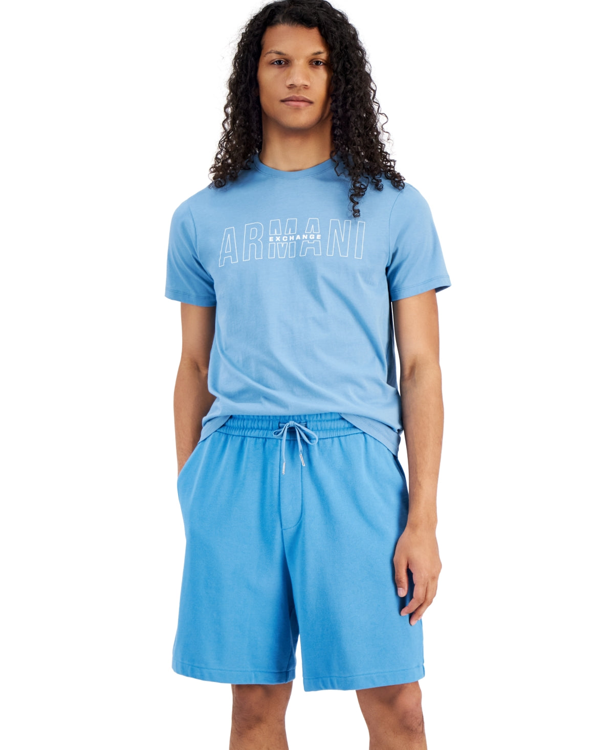 A|X Armani Exchange Men's Logo Drawstring Shorts Niagara Blue  White Medium