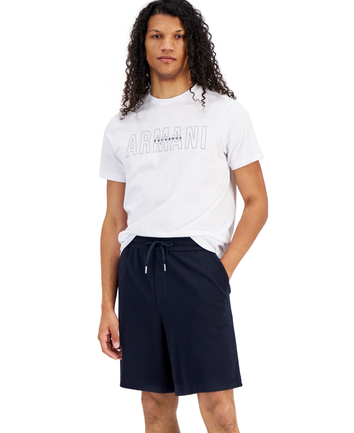 A|X Armani Exchange Men's Logo Drawstring Shorts Navy Blue XXL