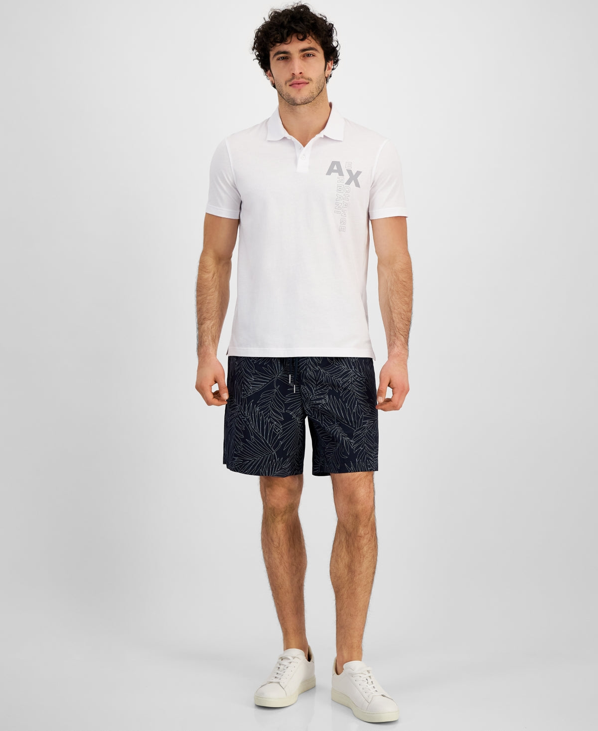 Armani Exchange Mens Circular Logo White Short Sleeve Polo Shirt Small