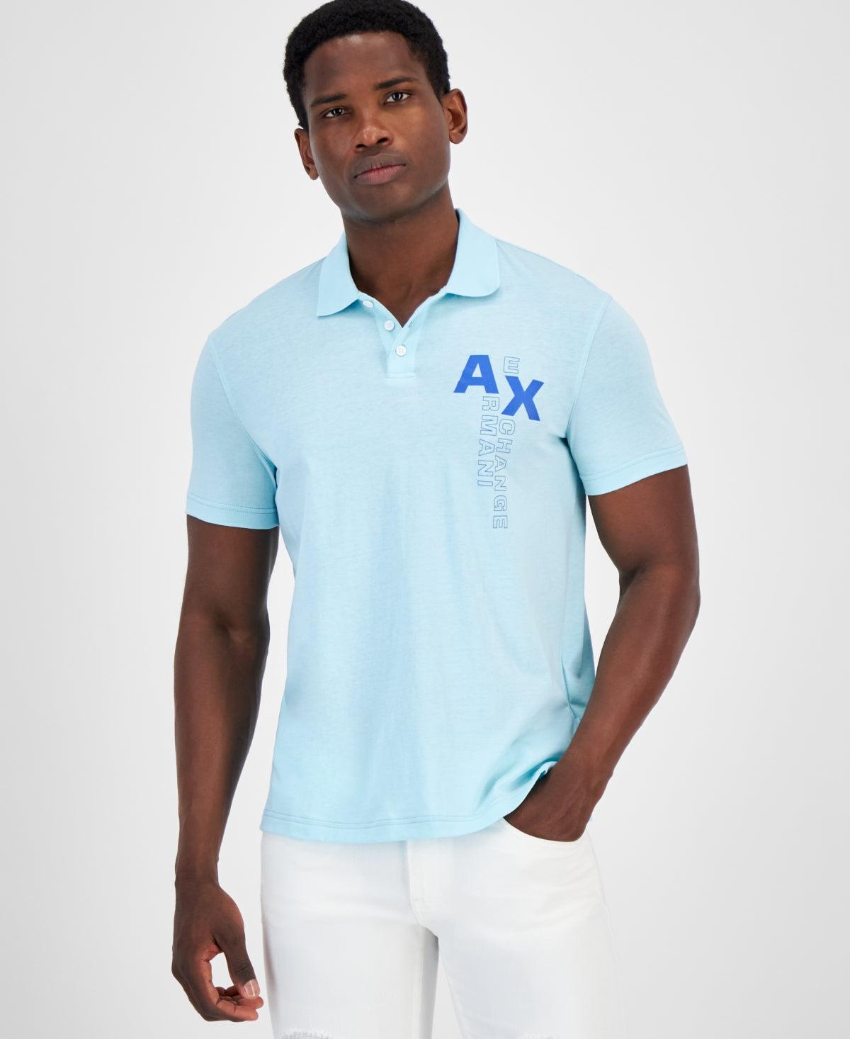 ARMANI EXCHANGE Exclusive Contrast Logo Short Sleeve Polo Shirt Aqua Blue XL