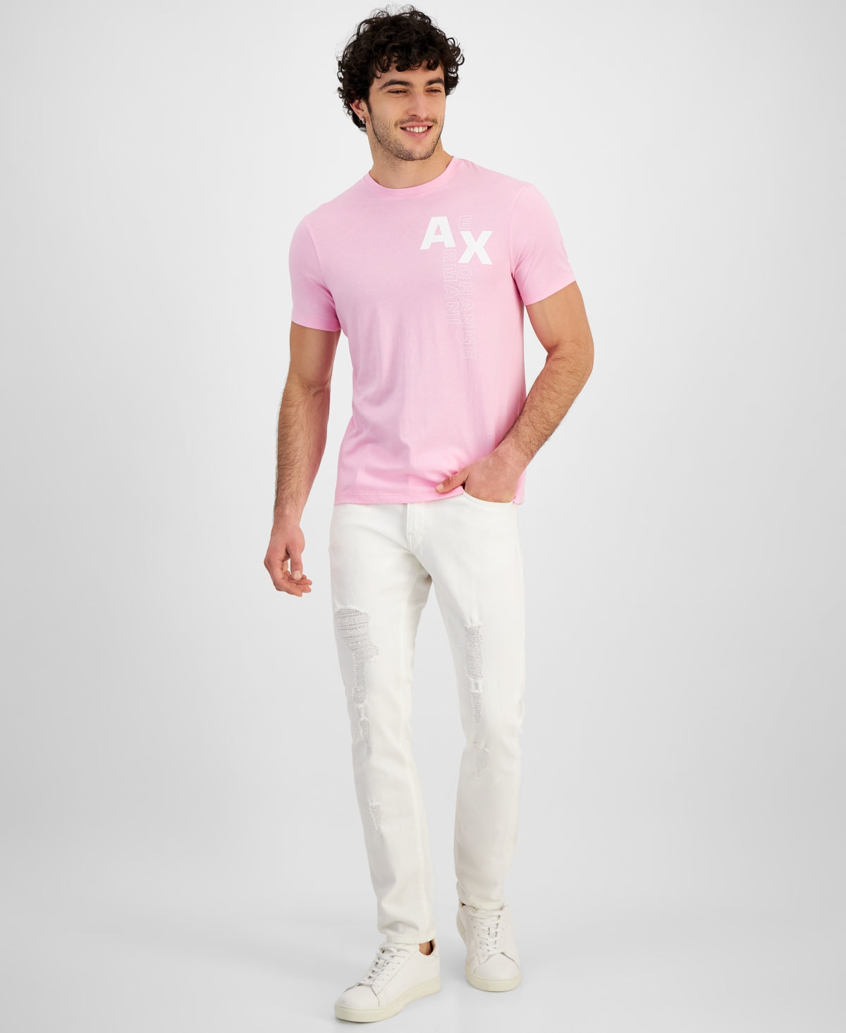 A X Armani Exchange Men's Regular Fit Logo Graphic Short Sleeve T Shirt Pink XL