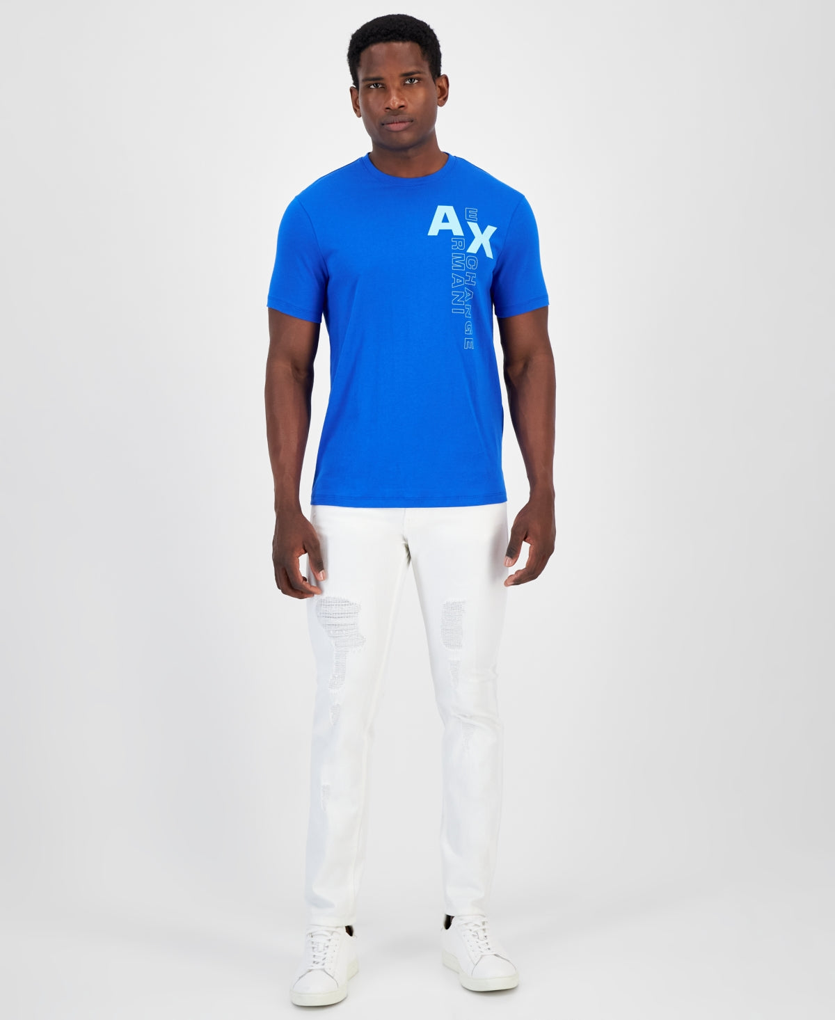A X Armani Exchange Men's Regular Fit Graphic Short Sleeve T Shirt Blue Small