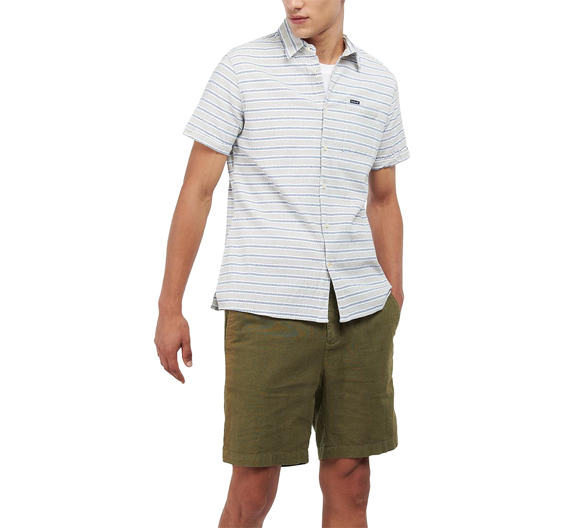 Barbour Mens Newquay Seersucker Short Sleeve Button Down  Shirt White Medium