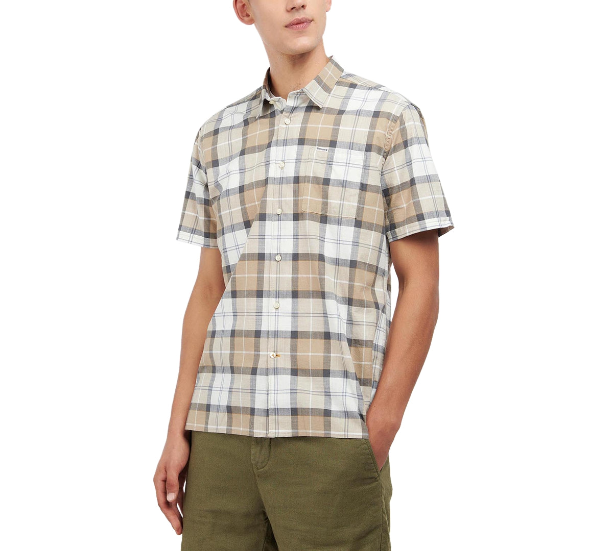Barbour Men's Gordon Tailored Short Sleeve Button Down Shirt Beige XXL
