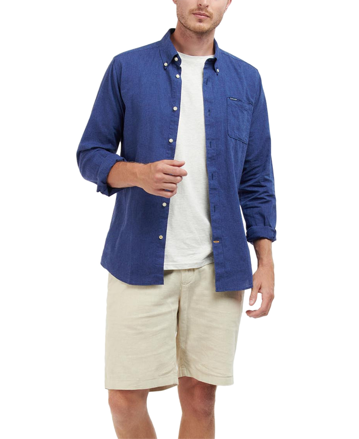 Barbour Mens Nelson Tailored Fit Solid Button Down Shirt Indigo Blue XL