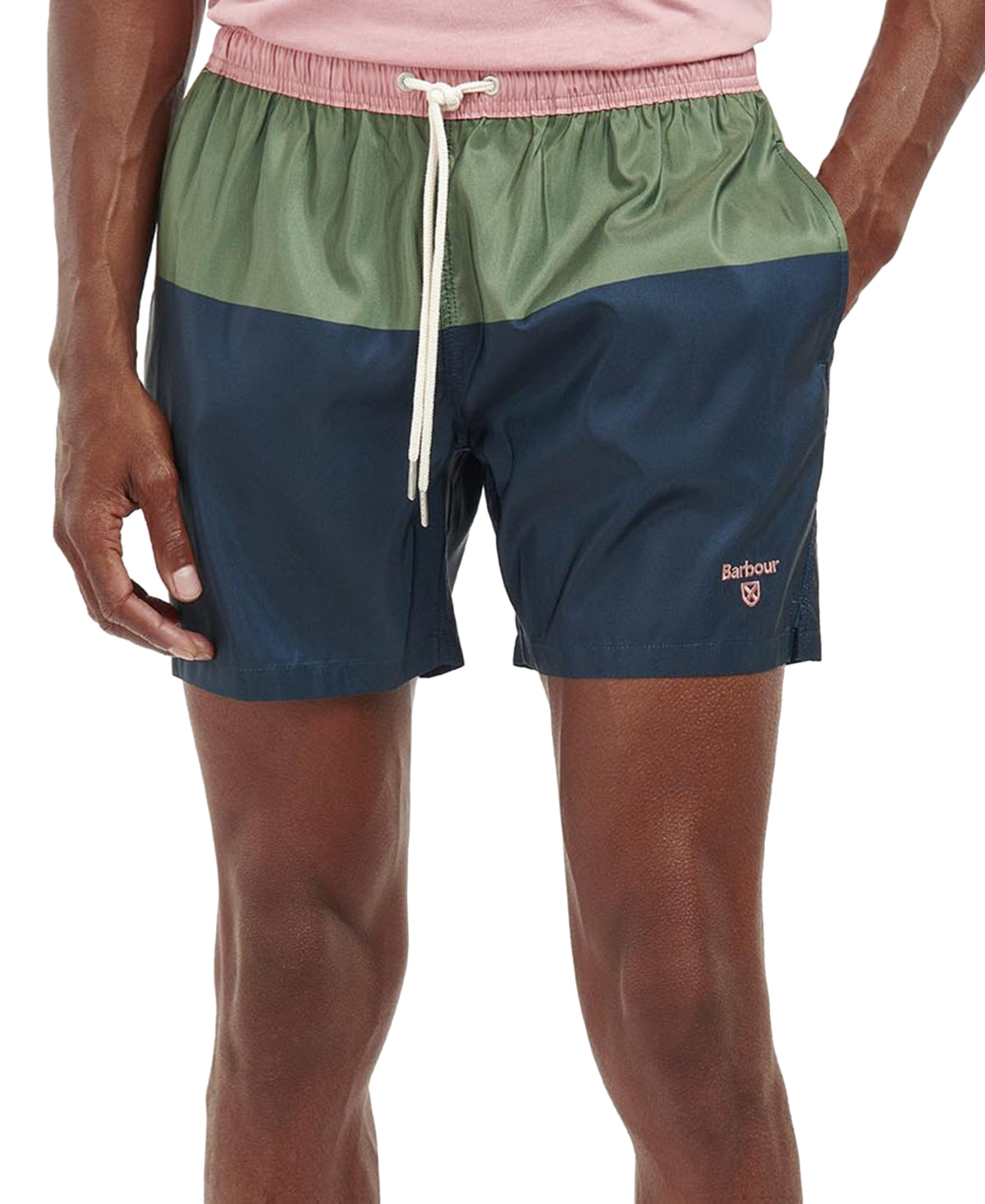 Barbour Mens John Logo-Det  Drawstring Swim Shorts Pink XL