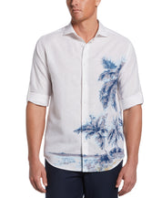 Cubavera Mens Textured Short Sleeve Tropical Print Button Up Shirt White XL