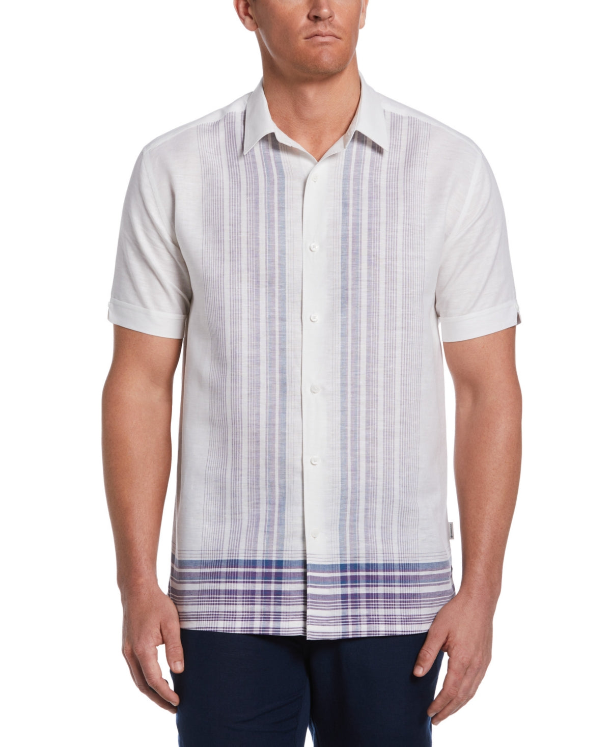 Cubavera Men's Yarn Dyed L Shape Short Sleeve Button Down Shirt White 2XL